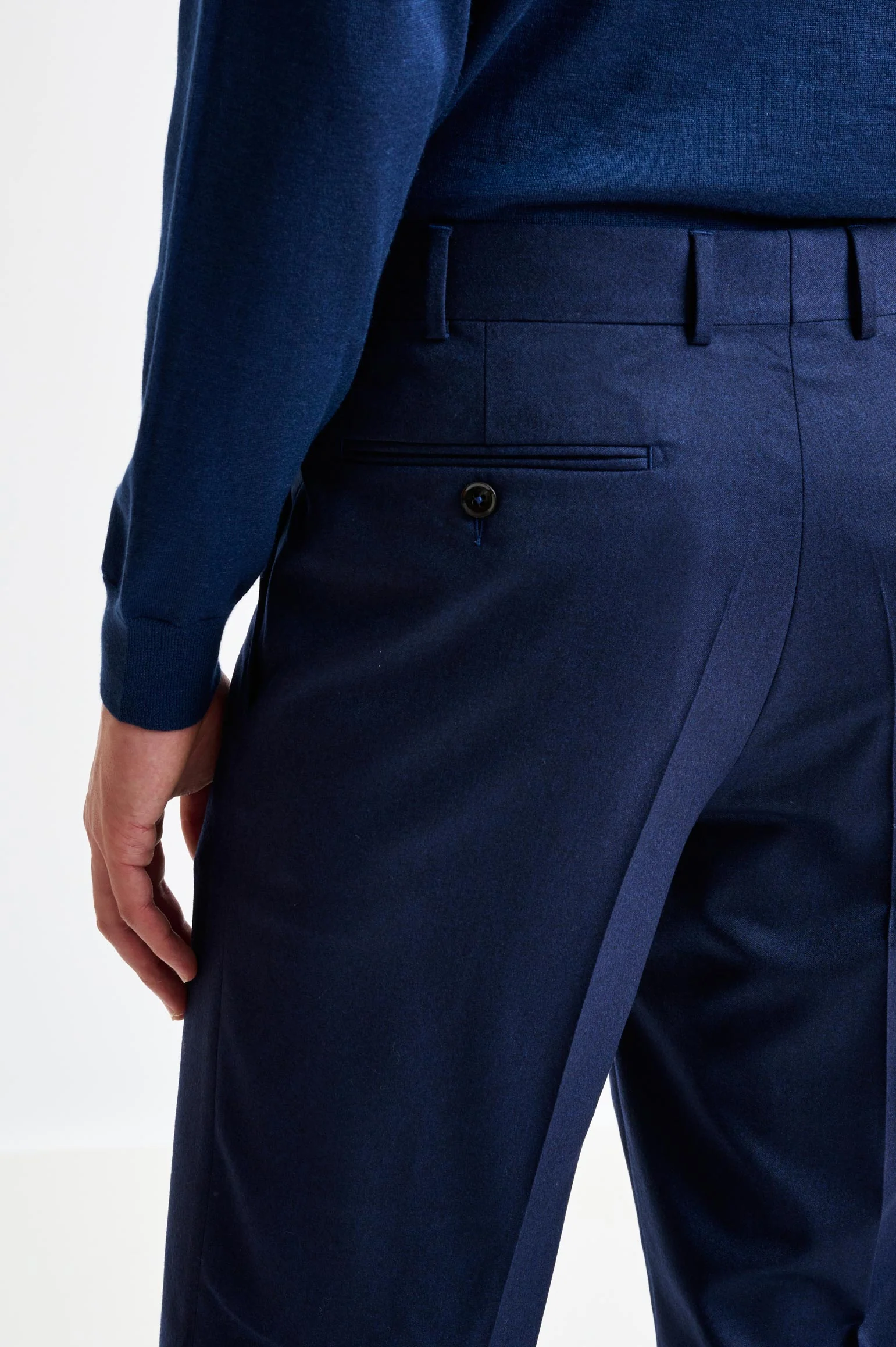 Dark Blue Super 100's Wool Farley Trousers Flannel Saxony - Image 5