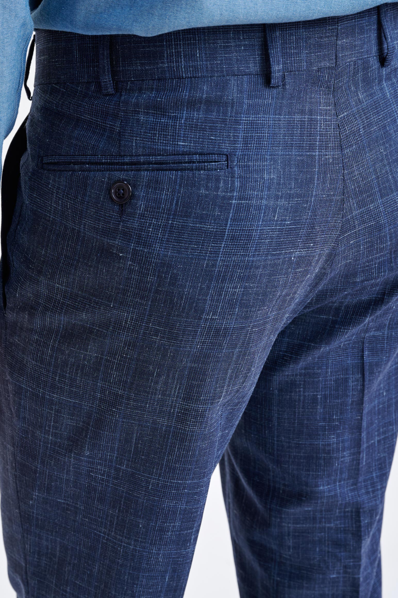 Dark Blue Wool & Linen Farley Trousers Lifestyle - Image 3