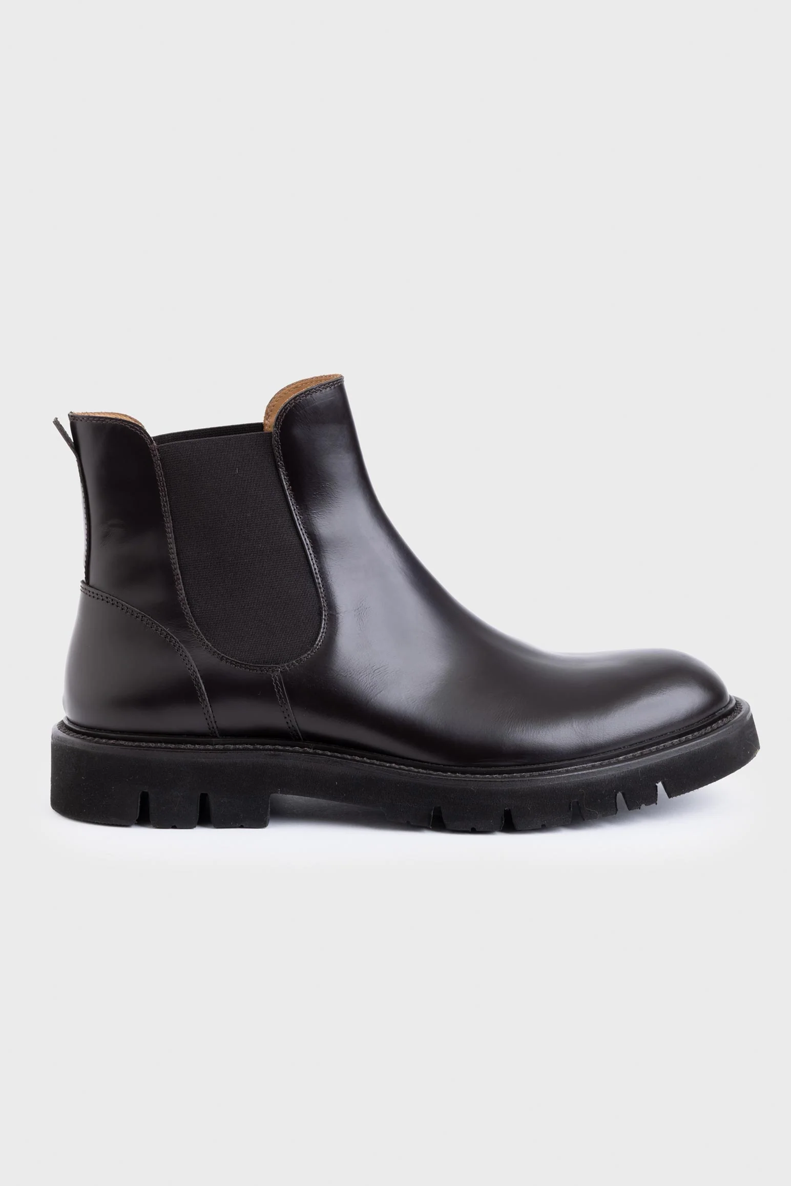 Dark Brown Glazed Calfskin Chelsea Boots