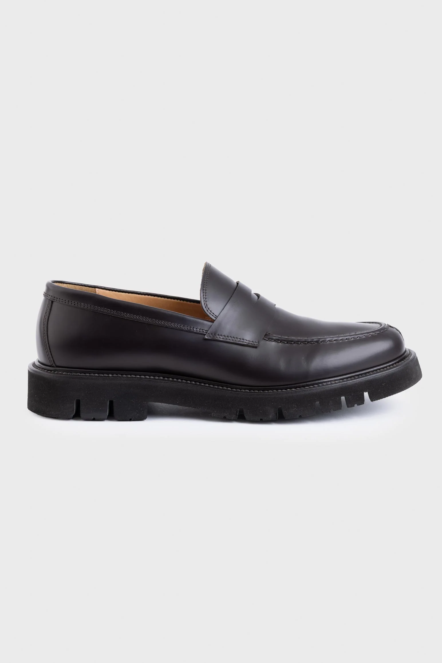 Dark Brown Glazed Calfskin Penny Loafer R Shoes