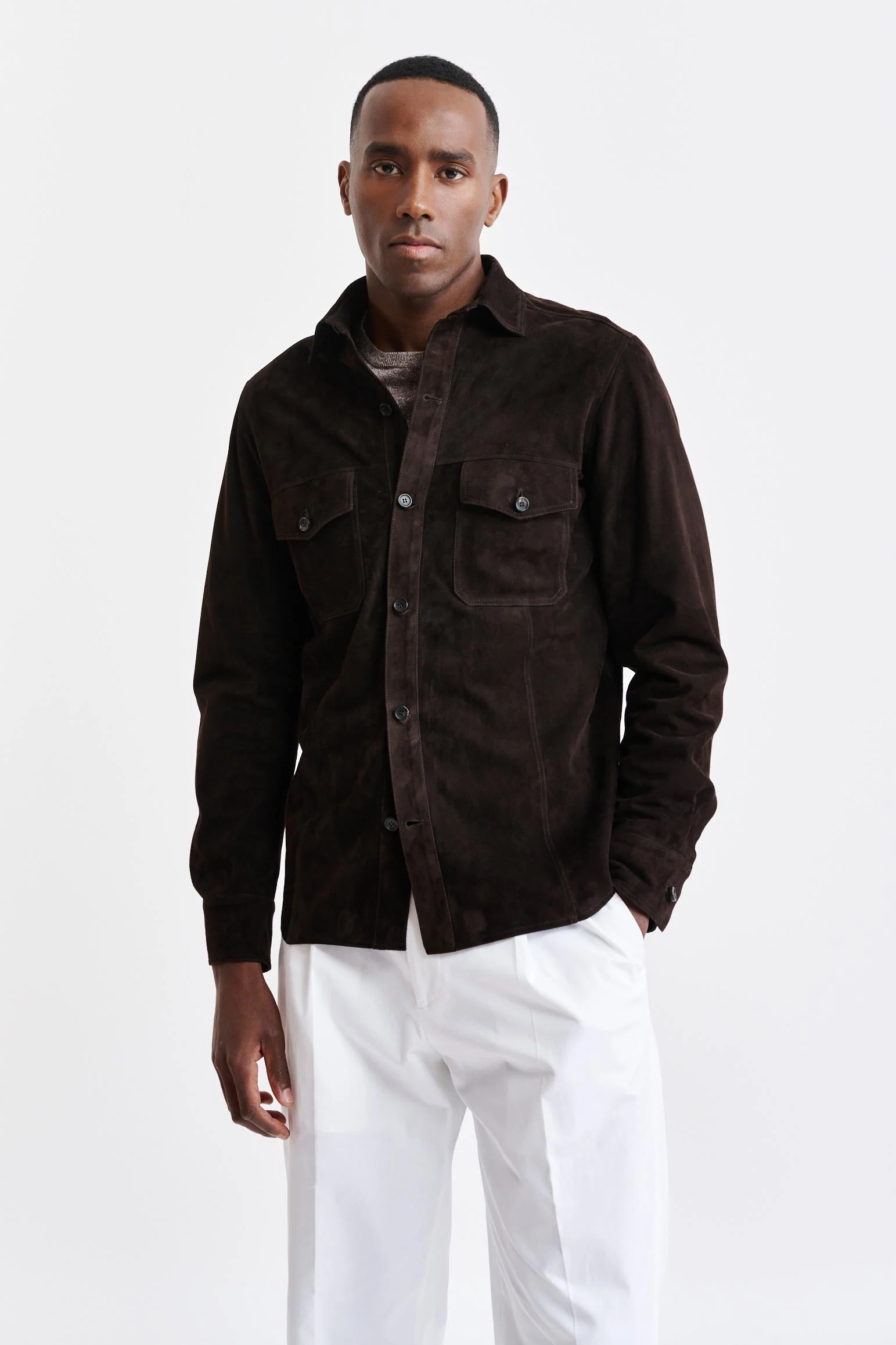 Dark Brown Goat Suede Hexham Shirt Jacket - Image 2