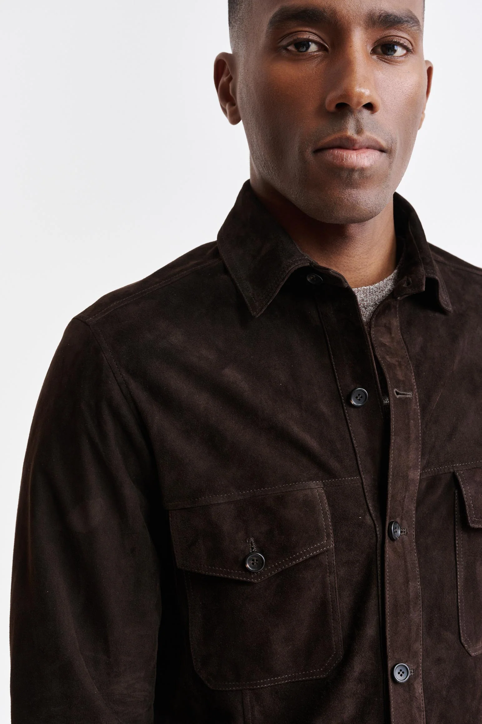 Dark Brown Goat Suede Hexham Shirt Jacket - Image 3