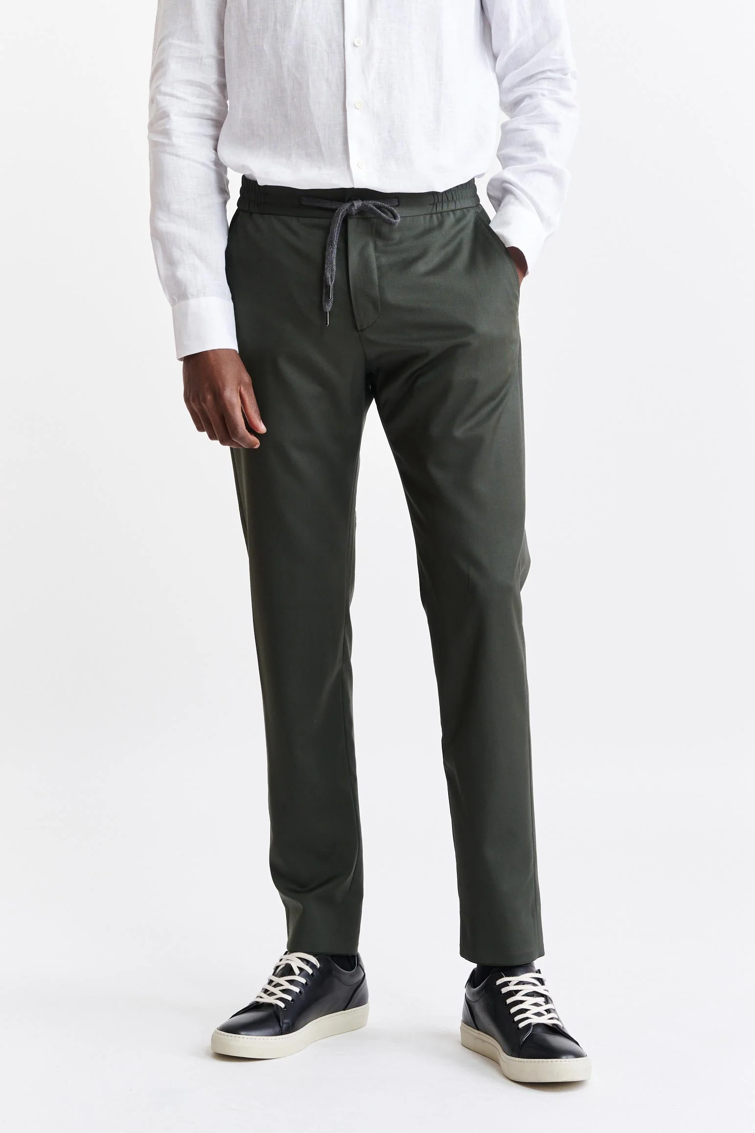 Dark Green 100% Wool Super 100's Drawstring Trousers New Deluxe