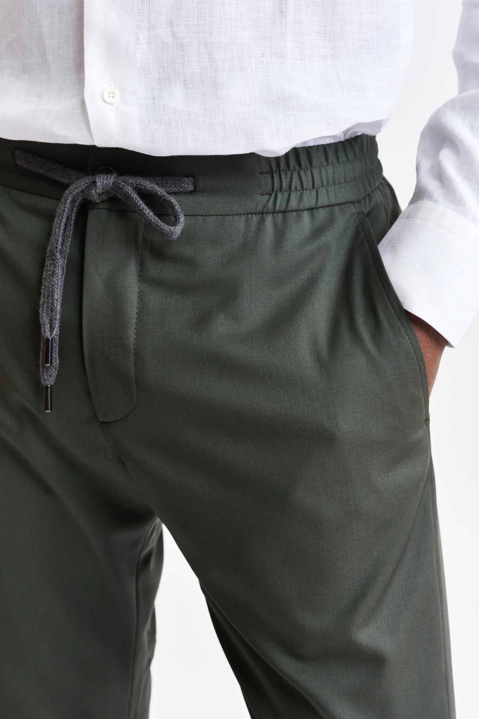 Dark Green 100% Wool Super 100's Drawstring Trousers New Deluxe - Image 2
