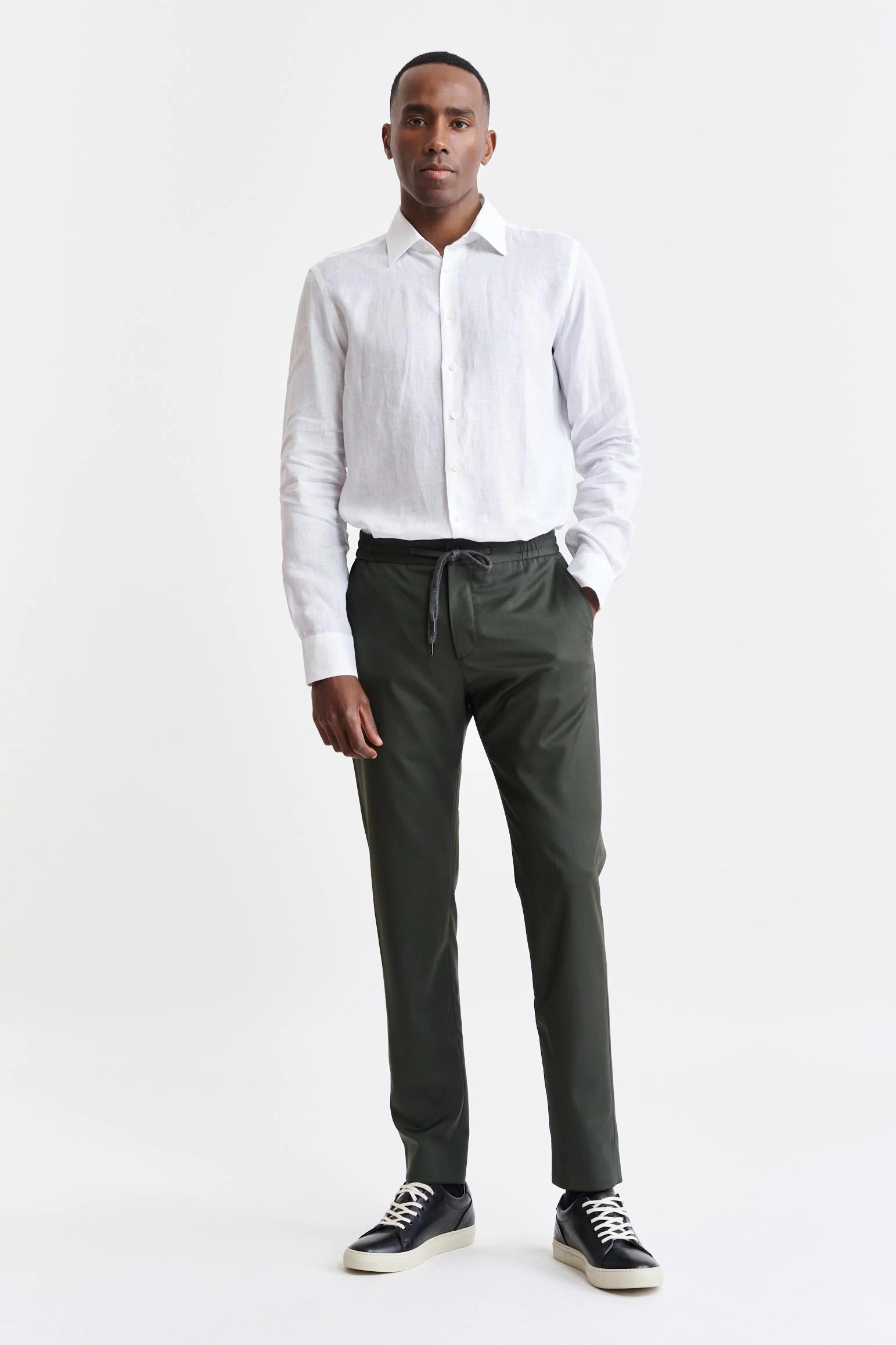 Dark Green 100% Wool Super 100's Drawstring Trousers New Deluxe - Image 4
