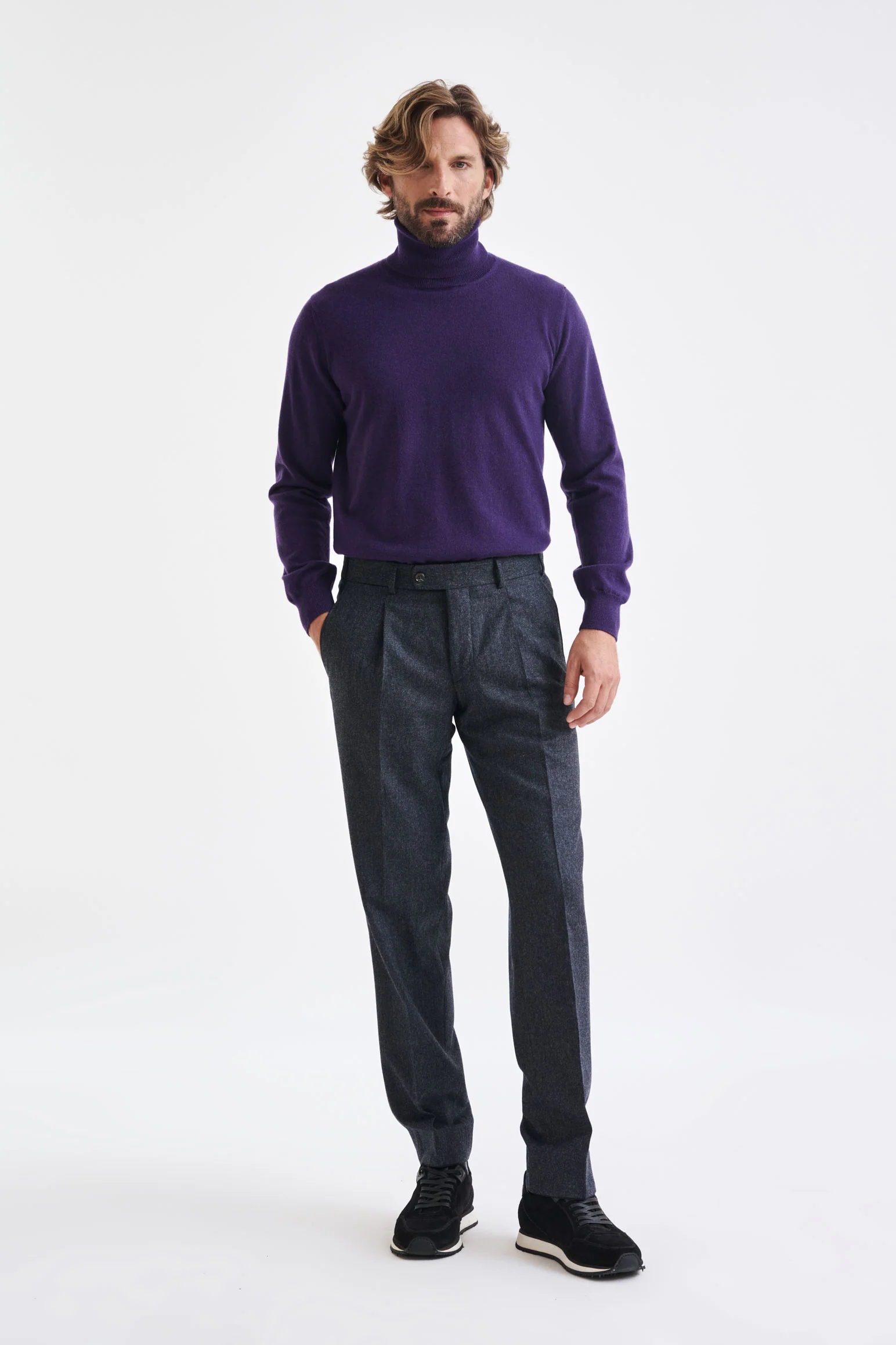 Dark Grey Super 100's Wool Farley Trouser Flannel Saxony - Image 2
