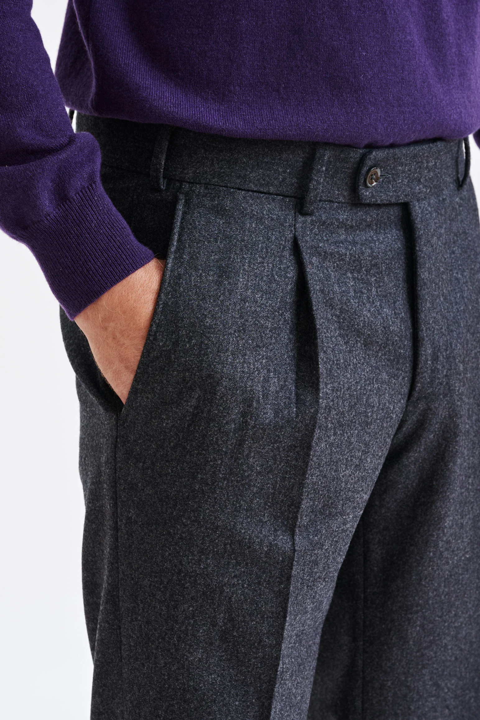 Dark Grey Super 100's Wool Farley Trouser Flannel Saxony - Image 4