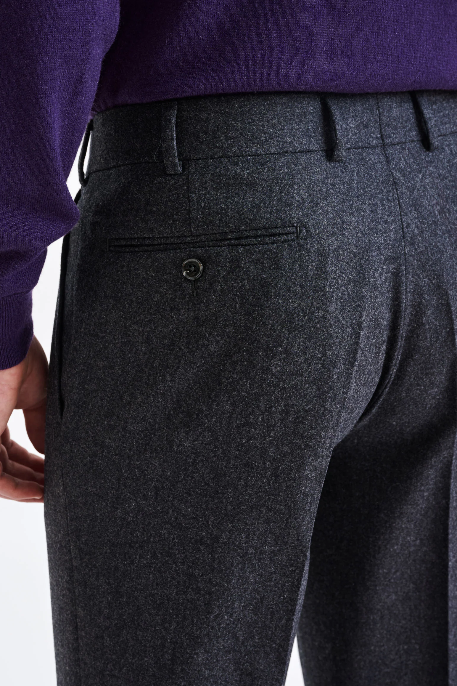 Dark Grey Super 100's Wool Farley Trouser Flannel Saxony - Image 5