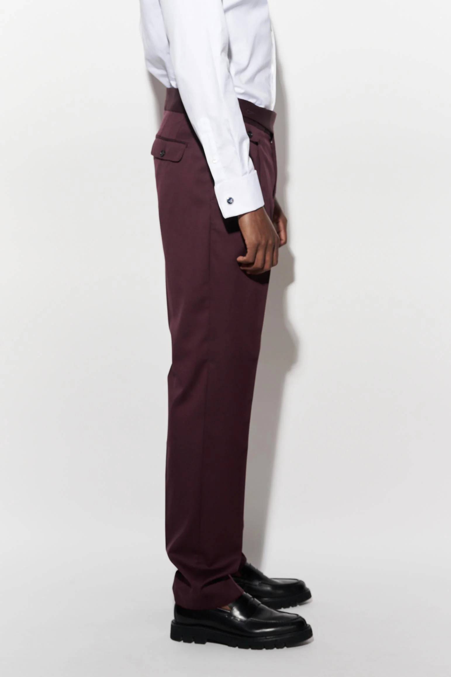Dark Red 100% Wool Super 100's Gurkha Trousers New Deluxe - Image 3