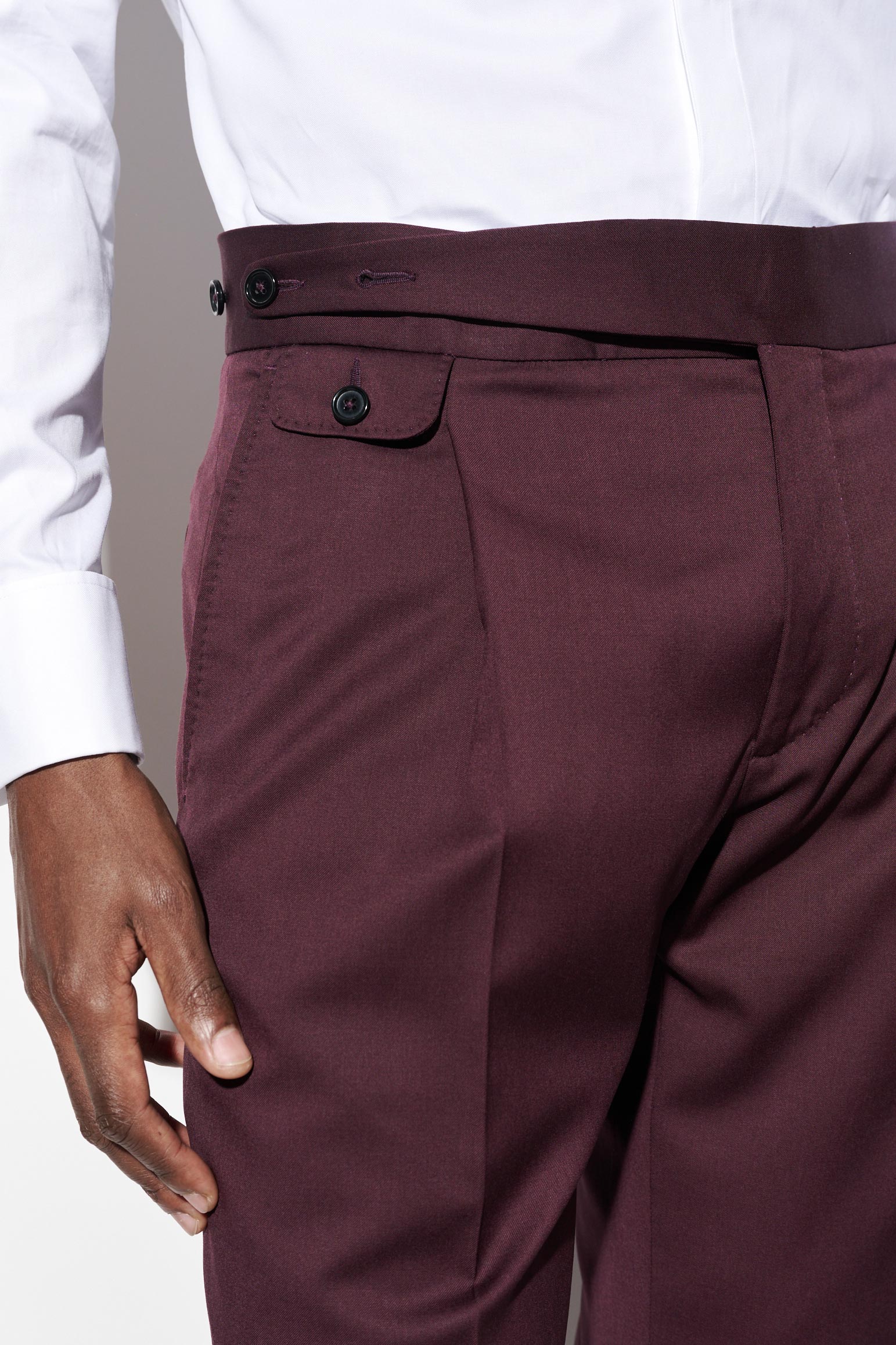 Dark Red 100% Wool Super 100's Gurkha Trousers New Deluxe - Image 4