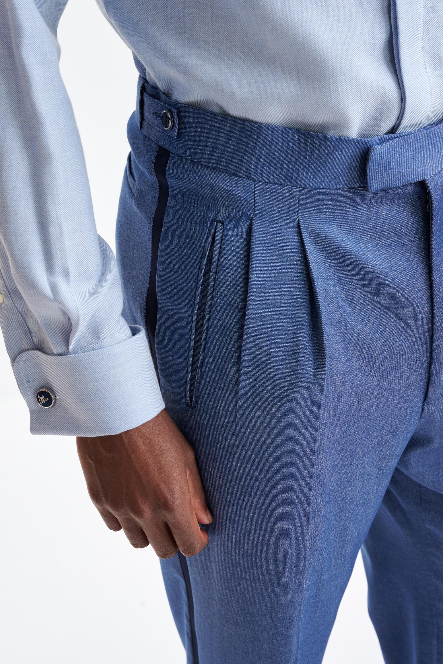 Denim Blue Cashmere & Cotton Farley Trousers Cashmere Denim - Image 3