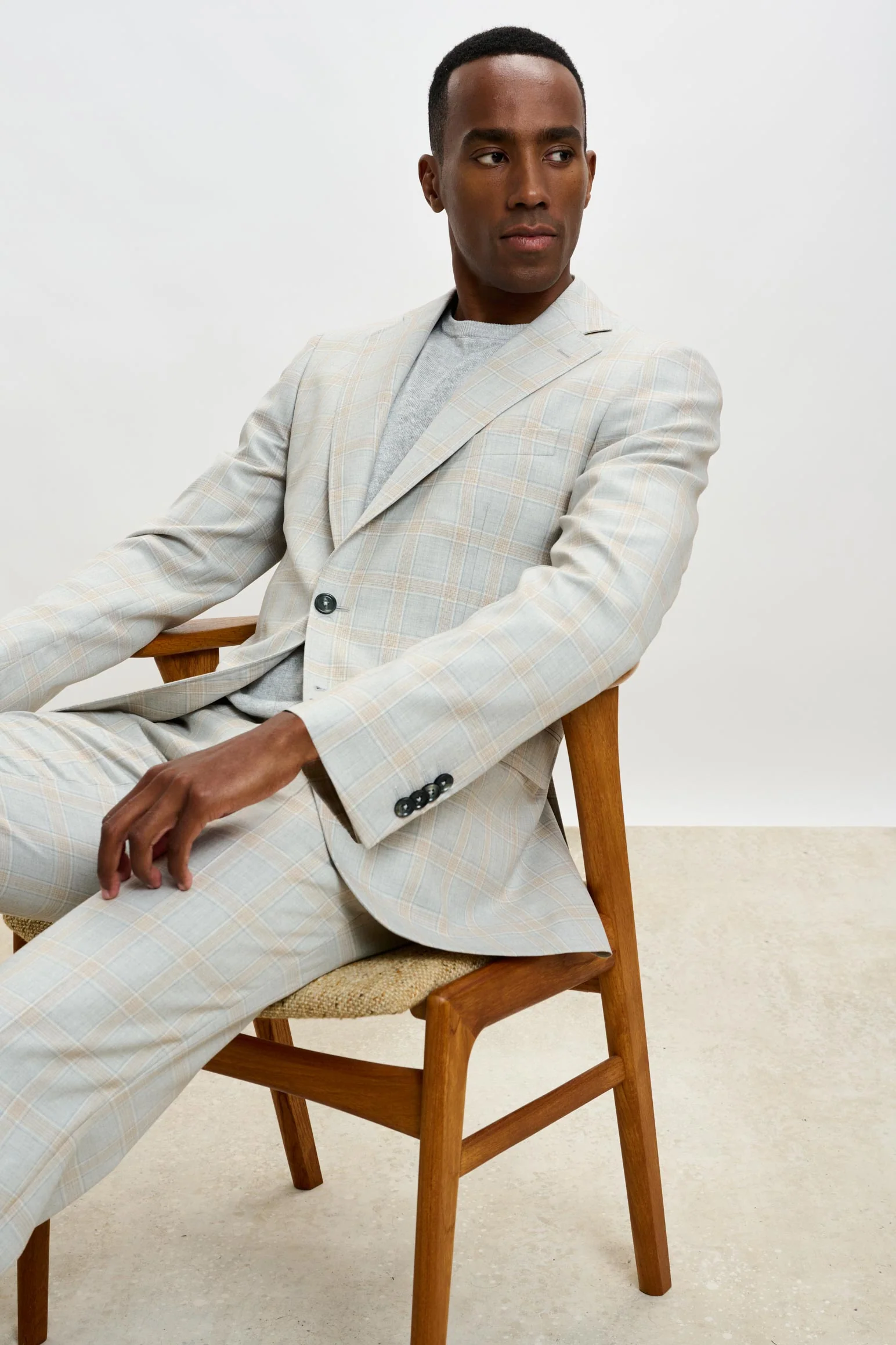Beige & Light Grey Check Farley Trousers Crossover - Image 4