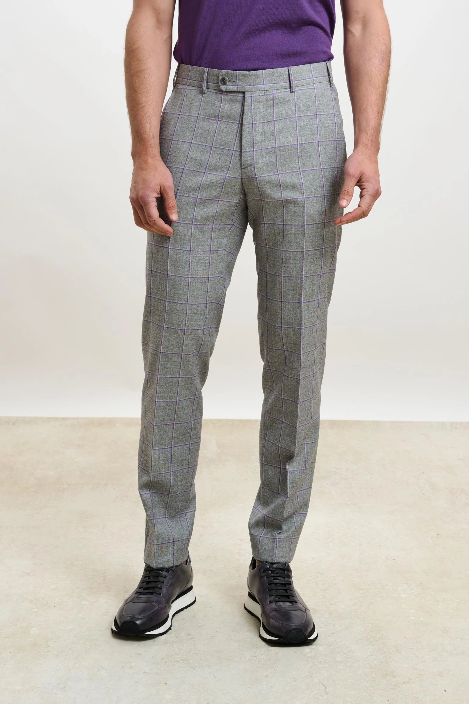 Light Grey & Lila Check Farley Trousers Crossover