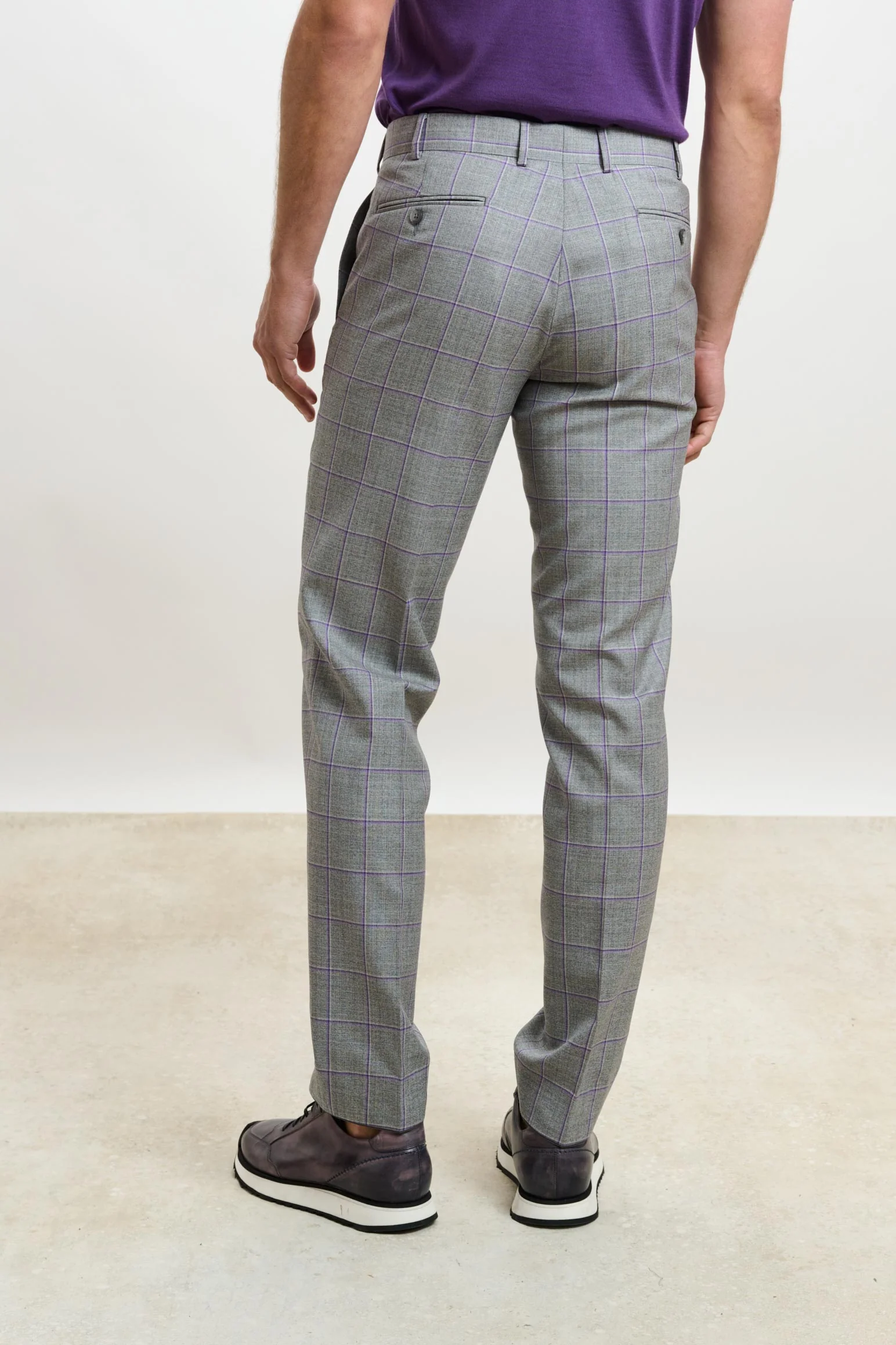 Light Grey & Lila Check Farley Trousers Crossover - Image 2