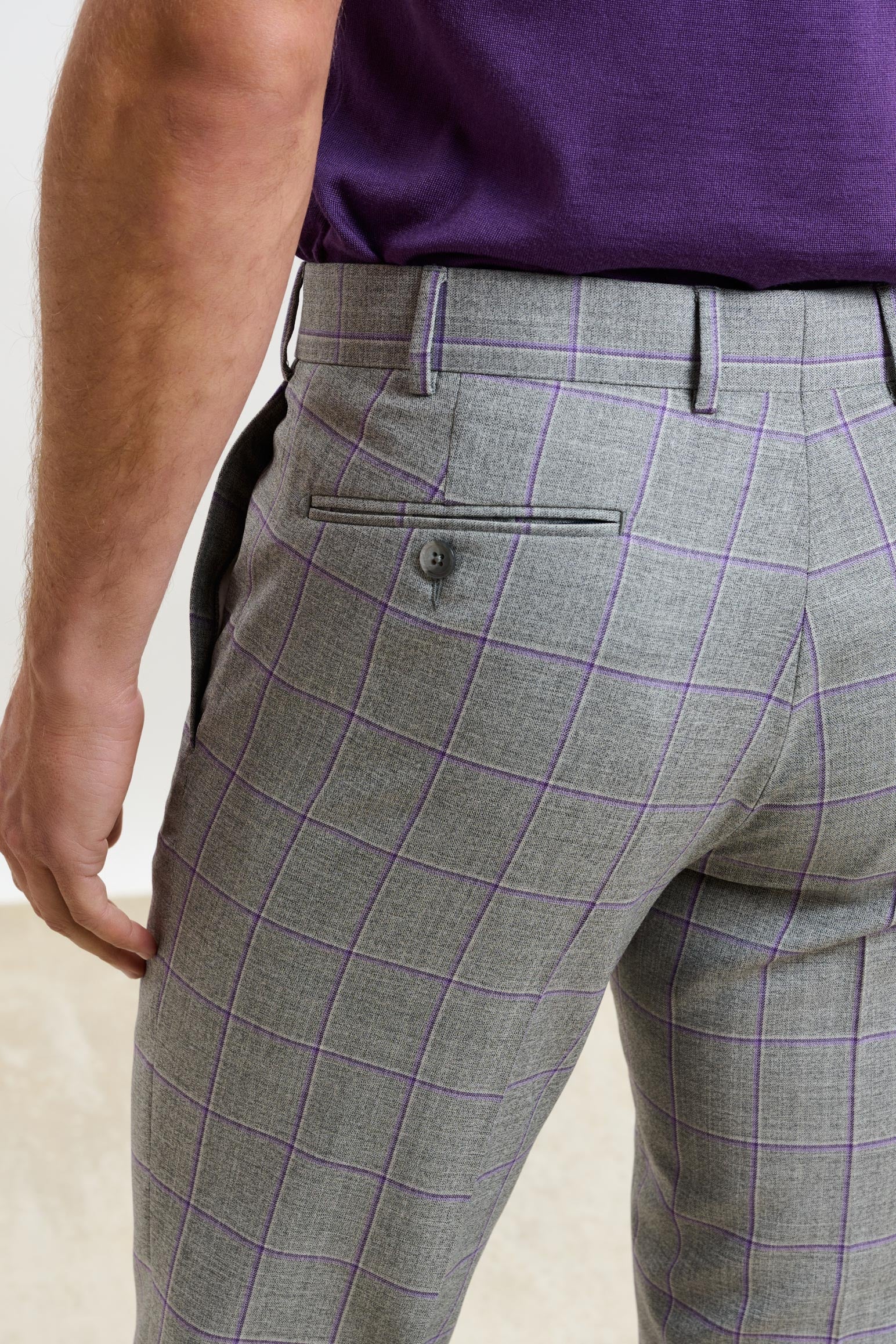 Light Grey & Lila Check Farley Trousers Crossover - Image 4