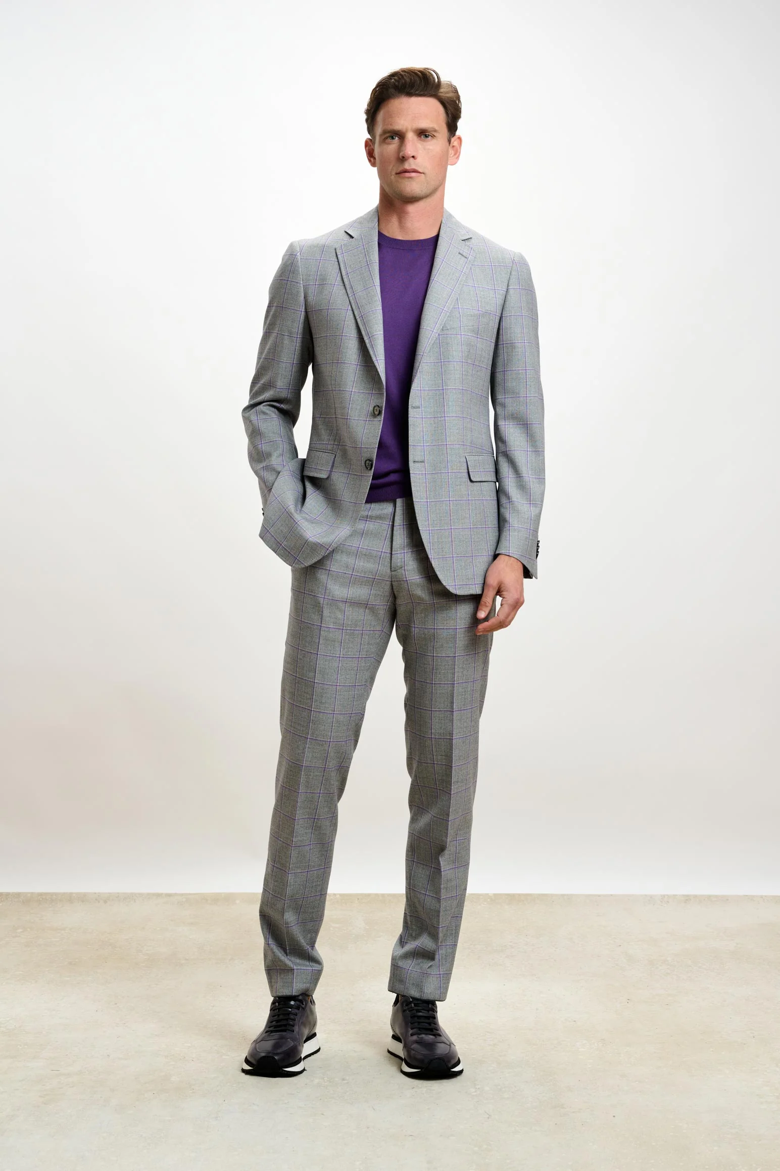 Light Grey & Lila Check Farley Trousers Crossover - Image 5
