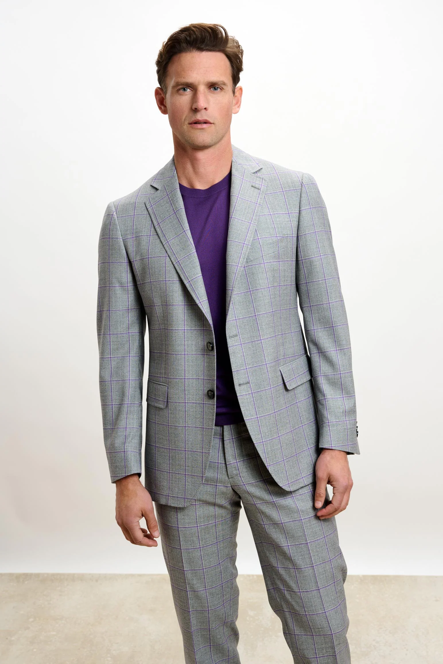 Light Grey & Lila Check Farley Trousers Crossover - Image 6