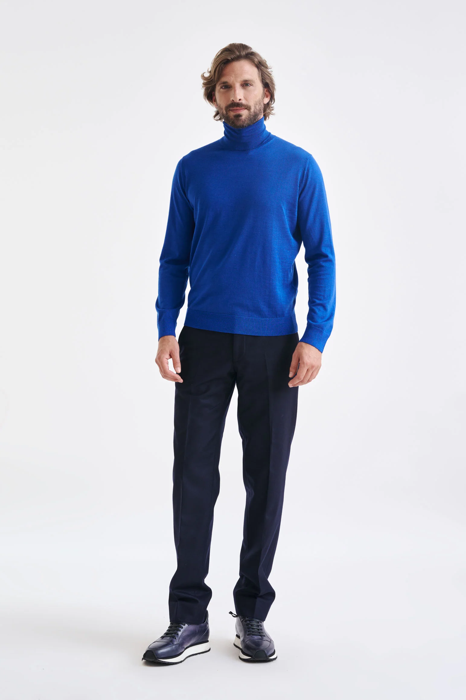 Galactic Blue Cashmere Merino Silk Blend Telford Turtleneck Sweater - Image 2