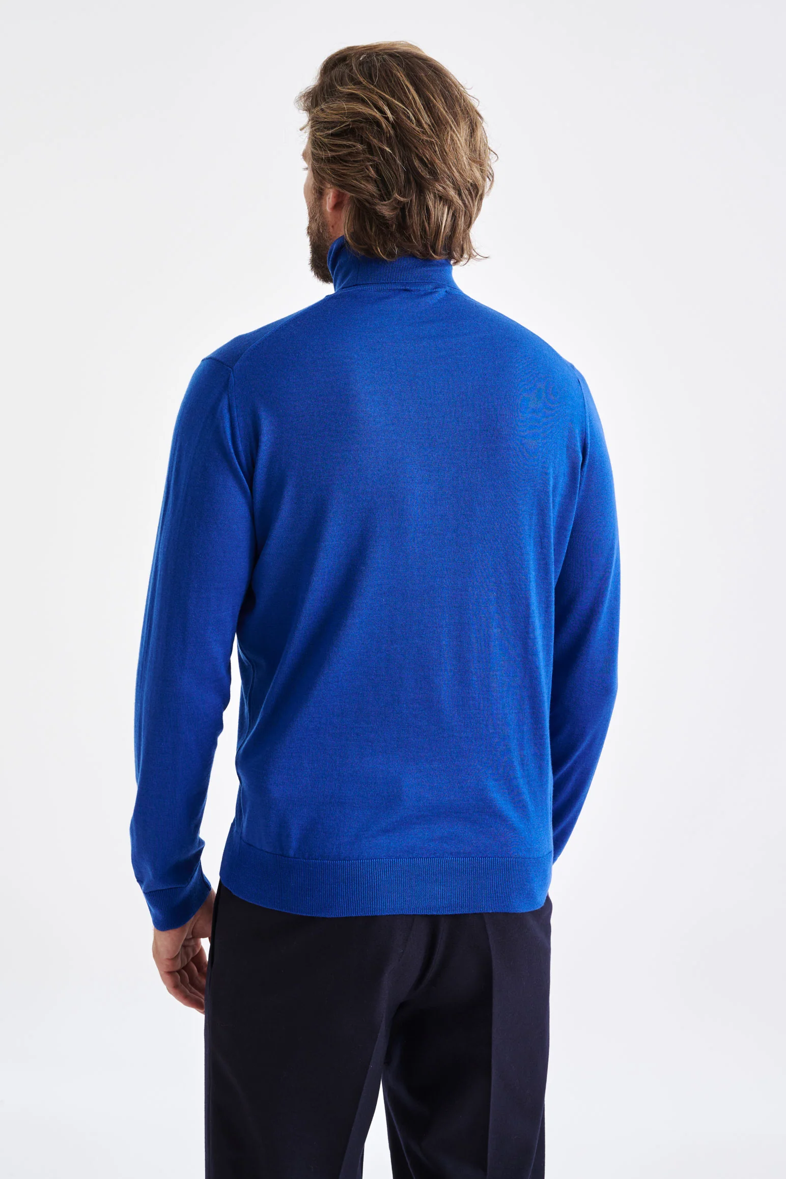 Galactic Blue Cashmere Merino Silk Blend Telford Turtleneck Sweater - Image 3
