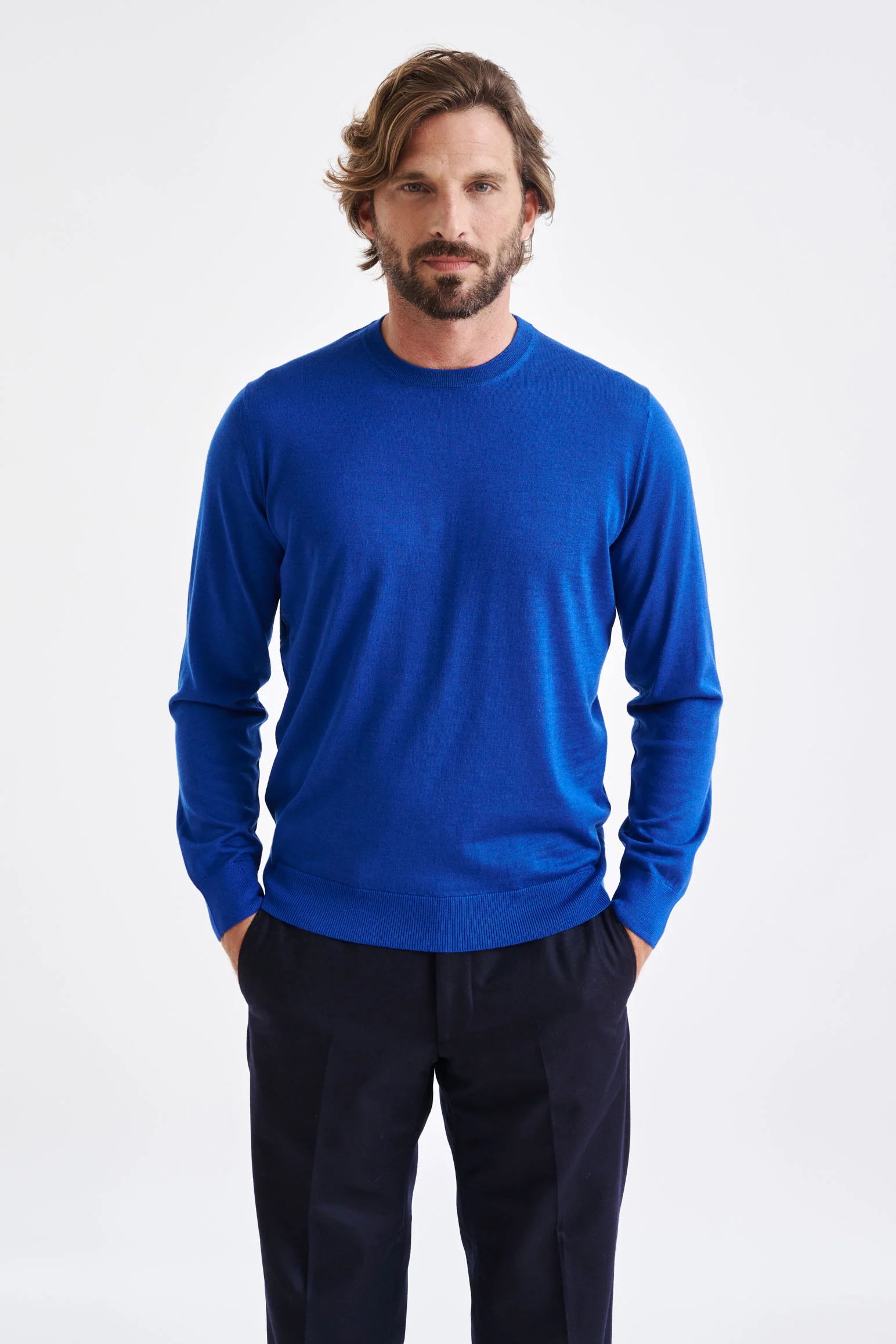 Galactic Blue Cashmere Merino Silk Blend Crewe Sweater