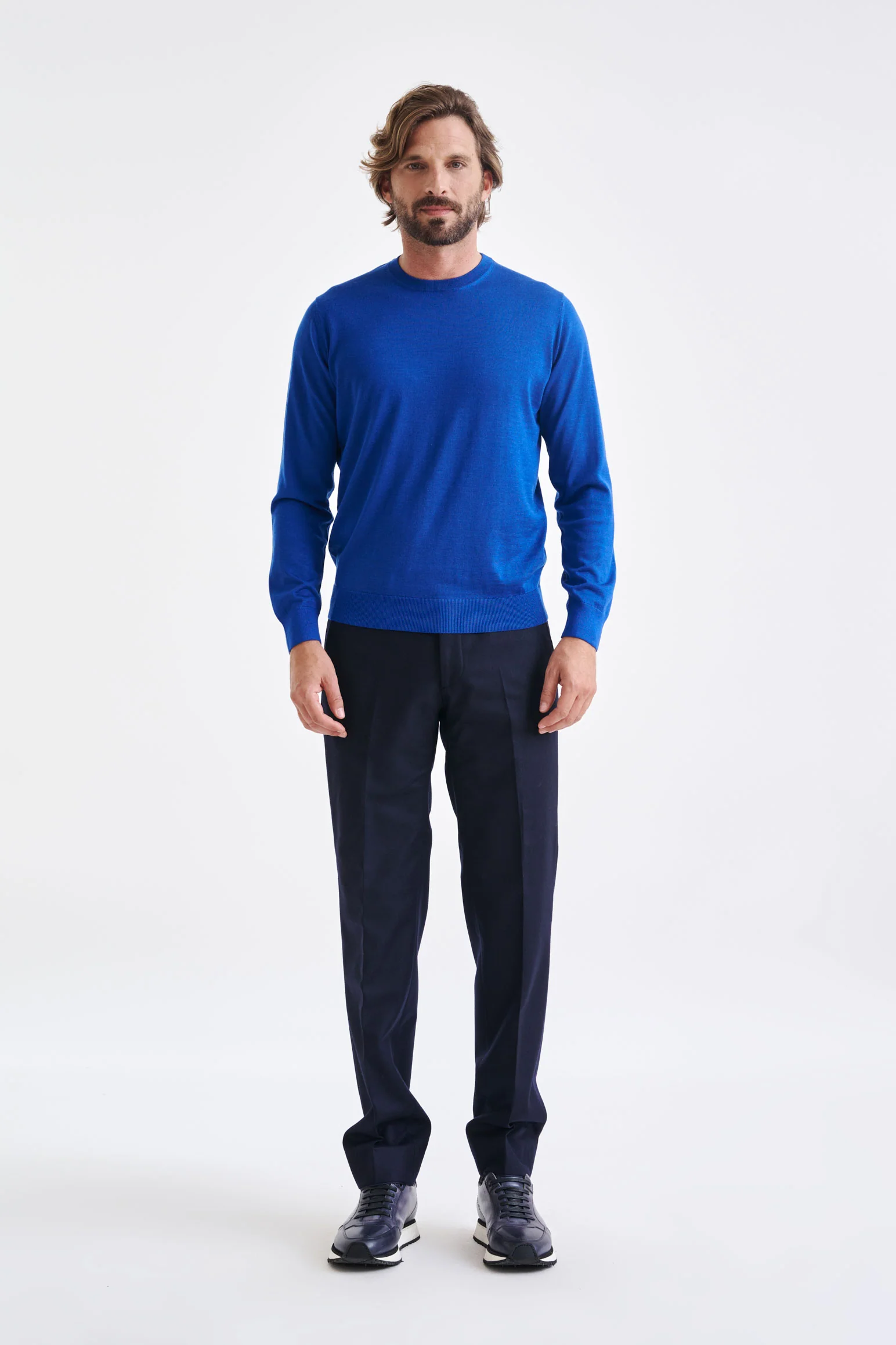 Galactic Blue Cashmere Merino Silk Blend Crewe Sweater - Image 2