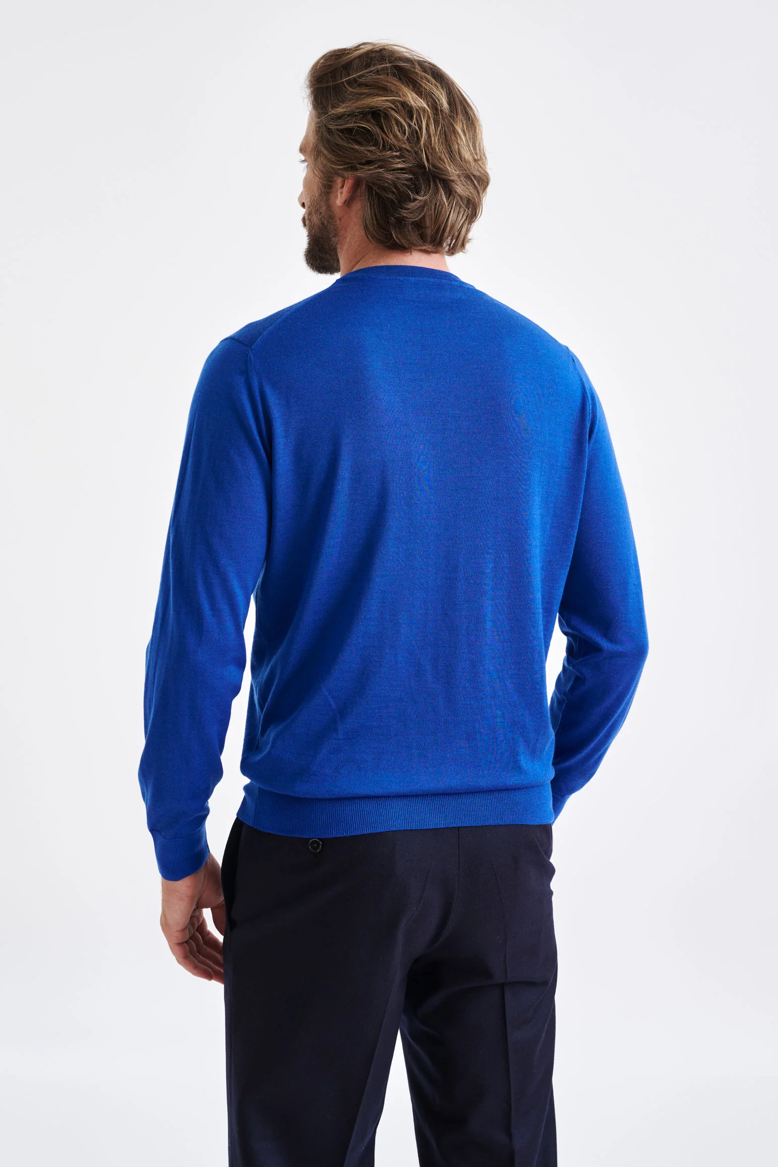 Galactic Blue Cashmere Merino Silk Blend Crewe Sweater - Image 3