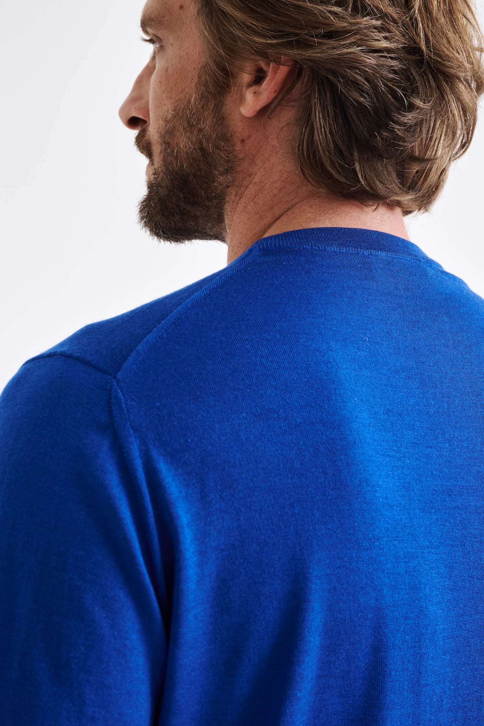 Galactic Blue Cashmere Merino Silk Blend Crewe Sweater - Image 4