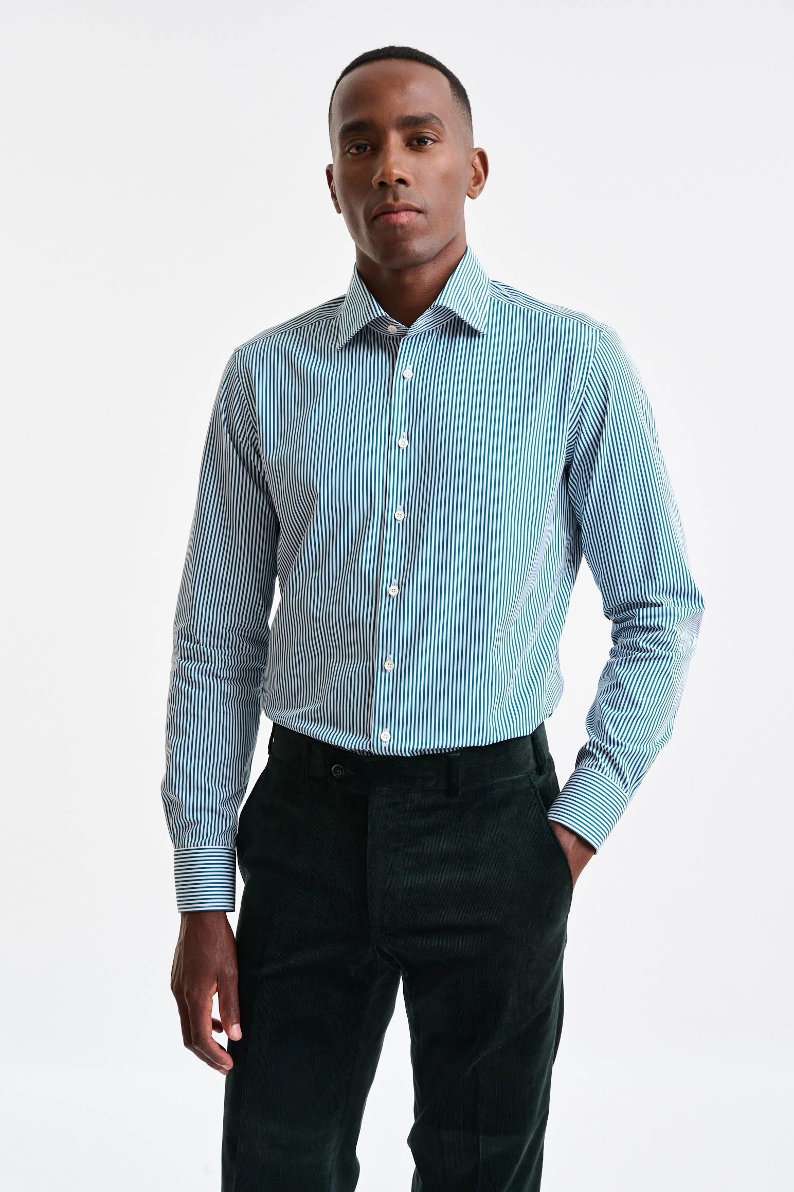 Green Stripped 100% Cotton Poplin Formal Shirt
