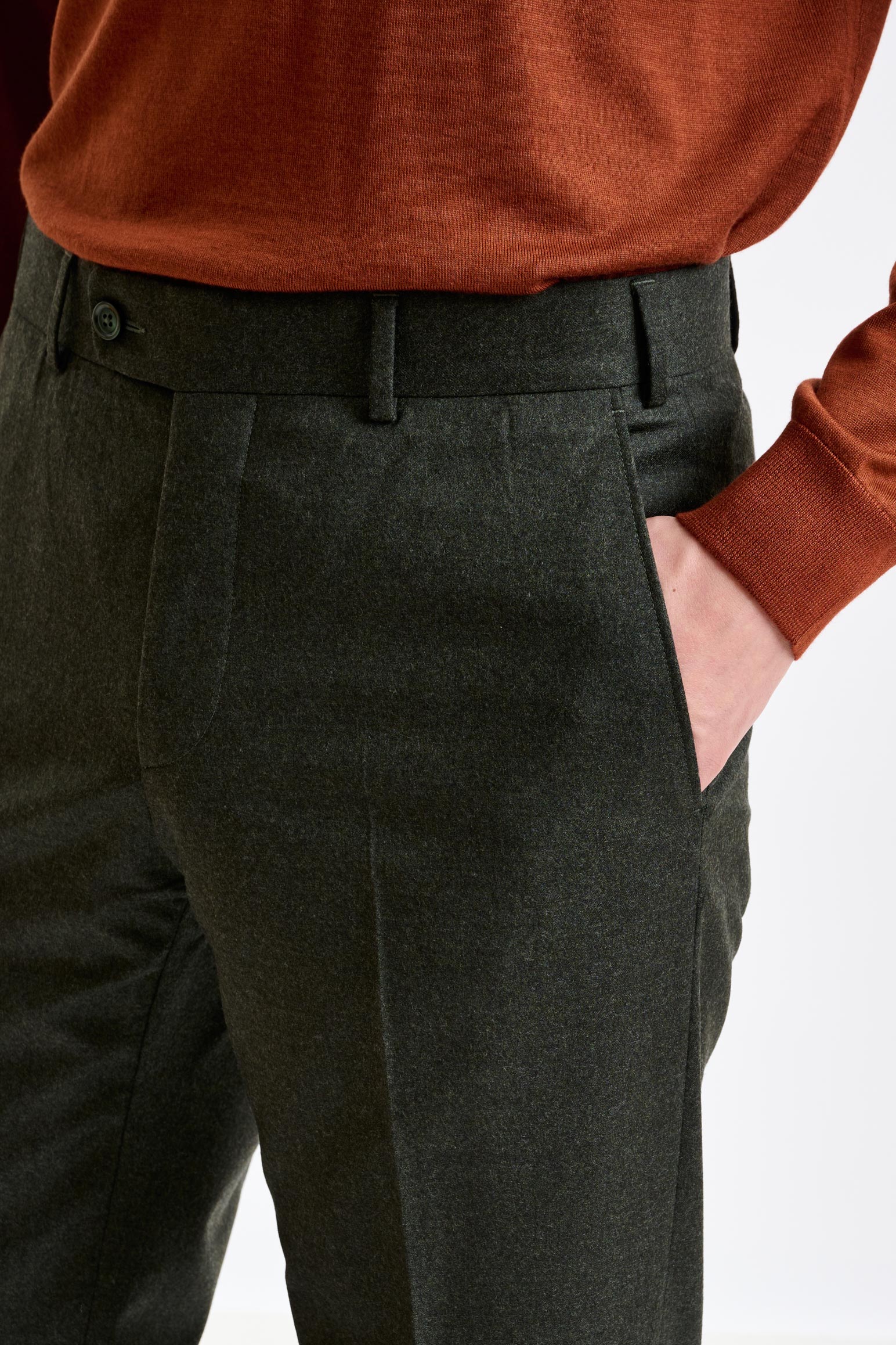 Green Super 100's Wool Kenton Suit Flannel Saxony - Image 10