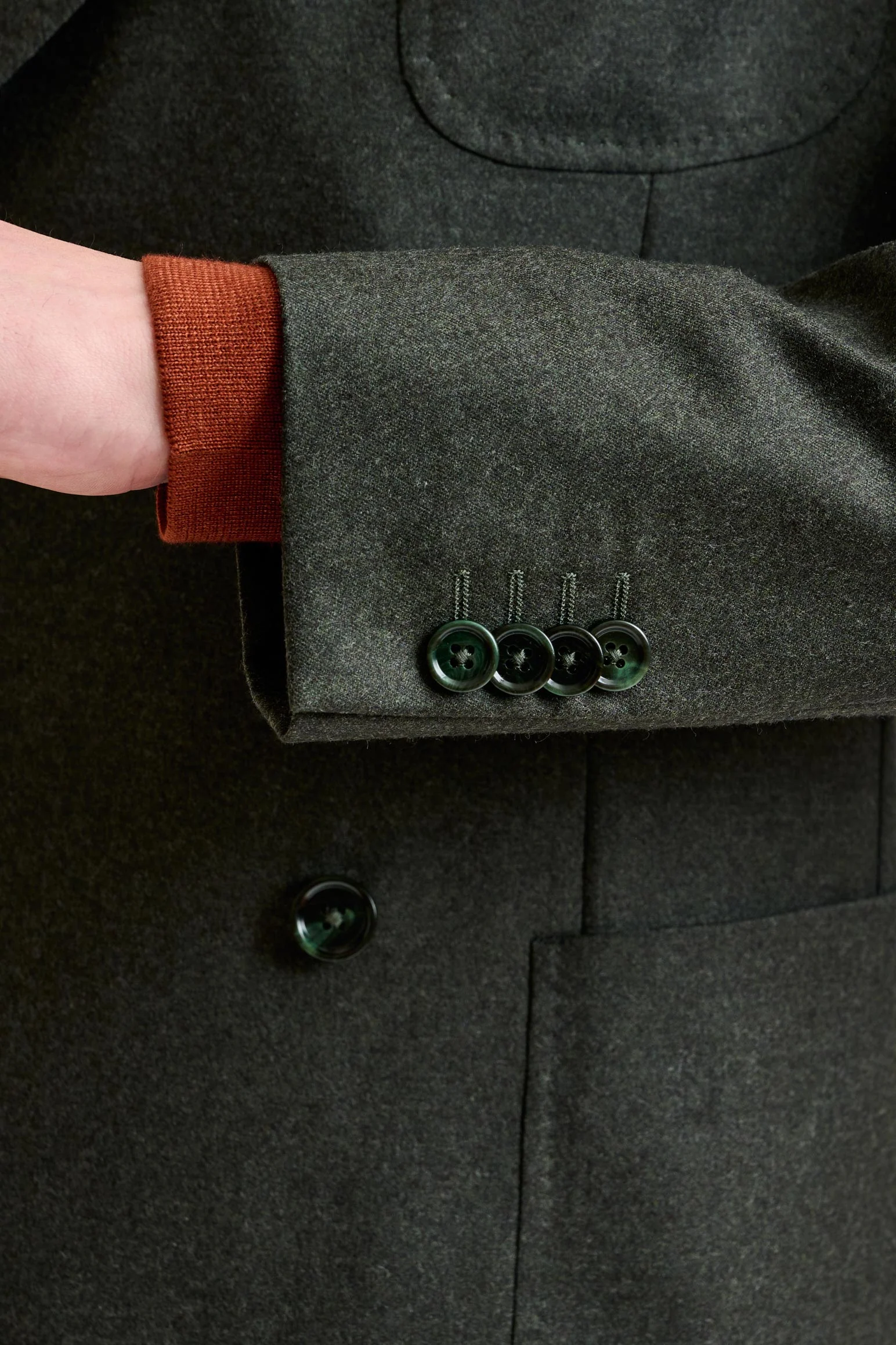 Green Super 100's Wool Kenton Suit Flannel Saxony - Image 2