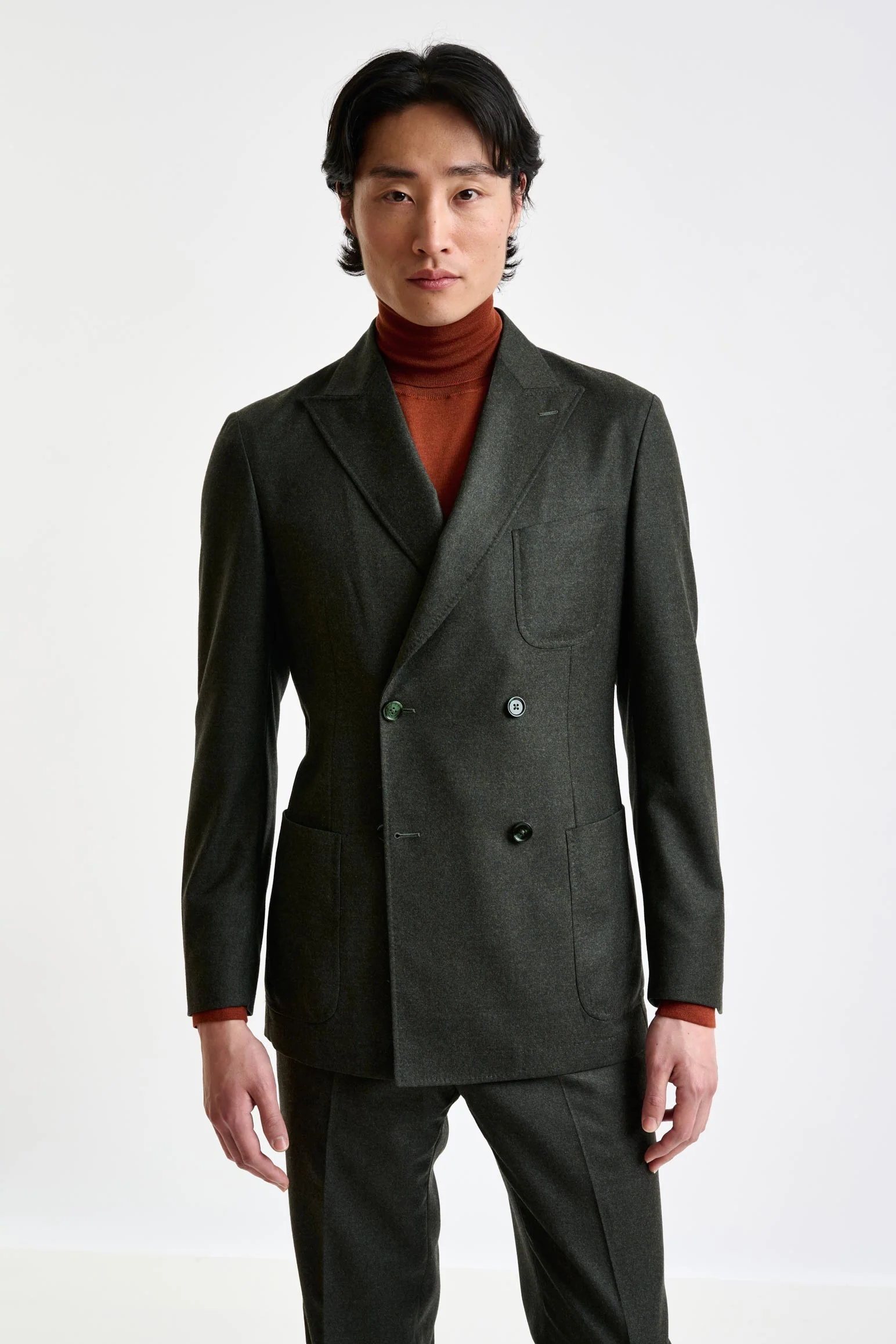 Green Super 100's Wool Kenton Suit Flannel Saxony - Image 5