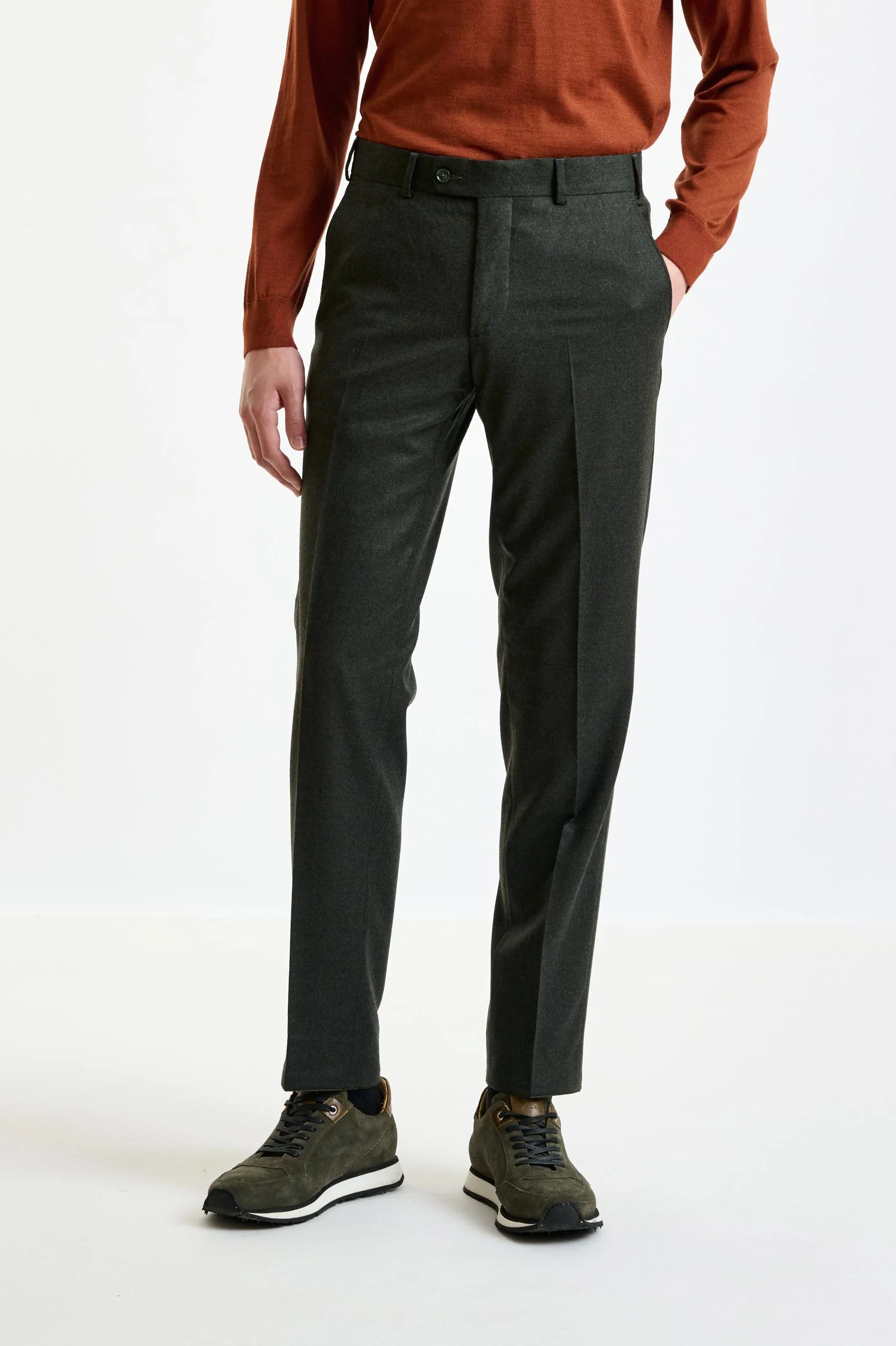Green Super 100's Wool Kenton Suit Flannel Saxony - Image 9