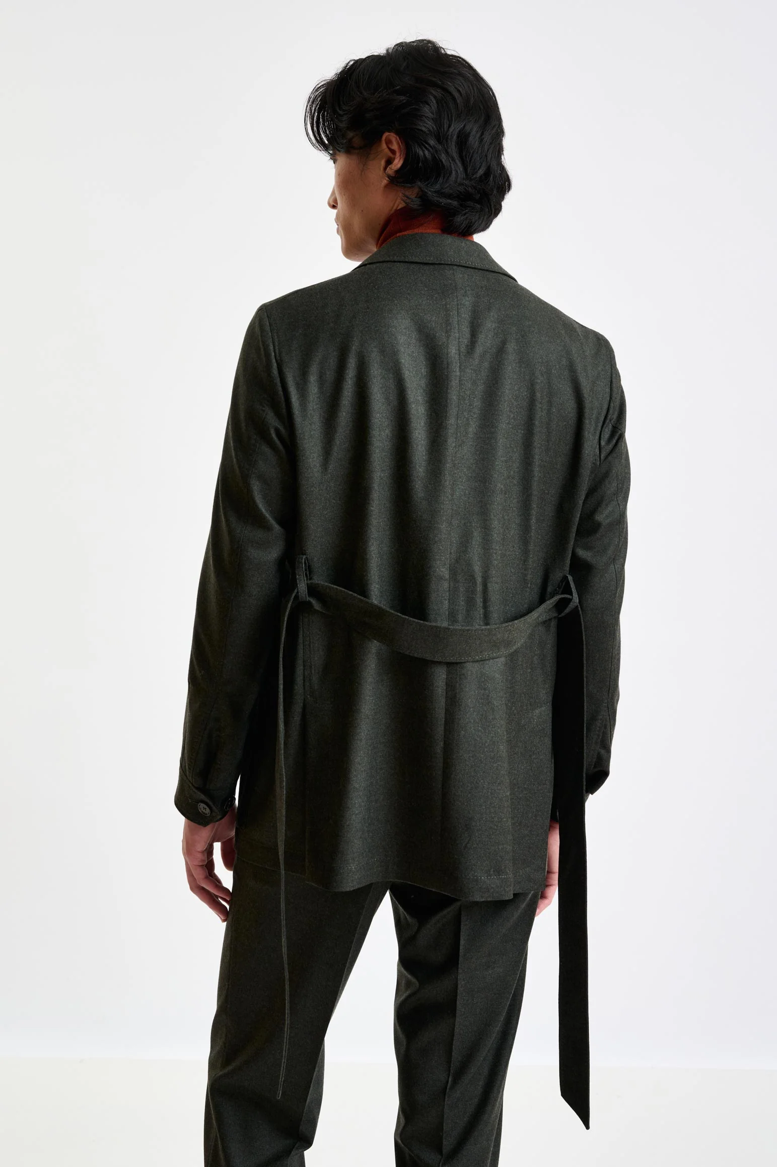 Green Super 100's Wool Safari Jacket Flannel Saxony - Image 4