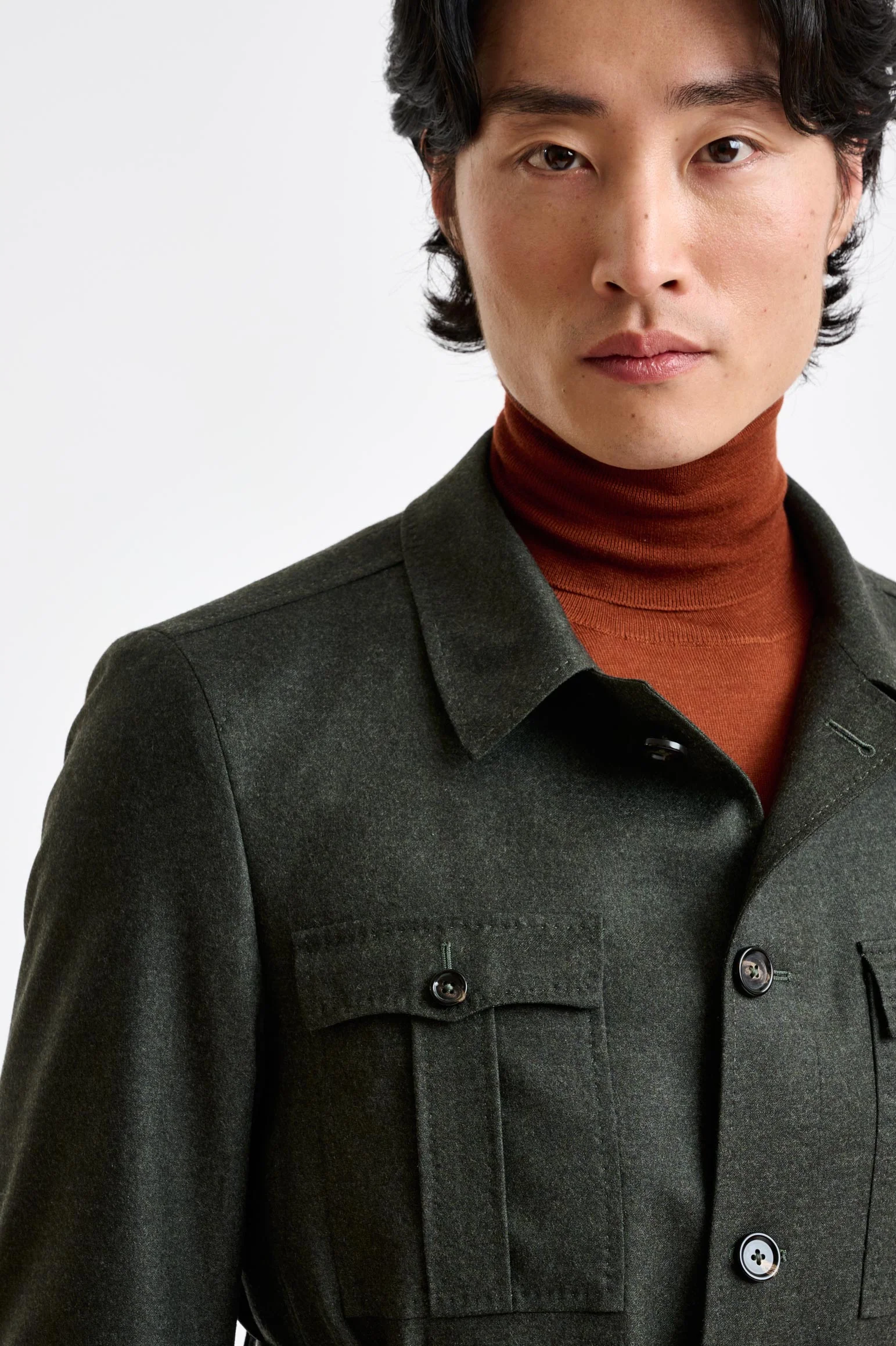 Green Super 100's Wool Safari Jacket Flannel Saxony - Image 5
