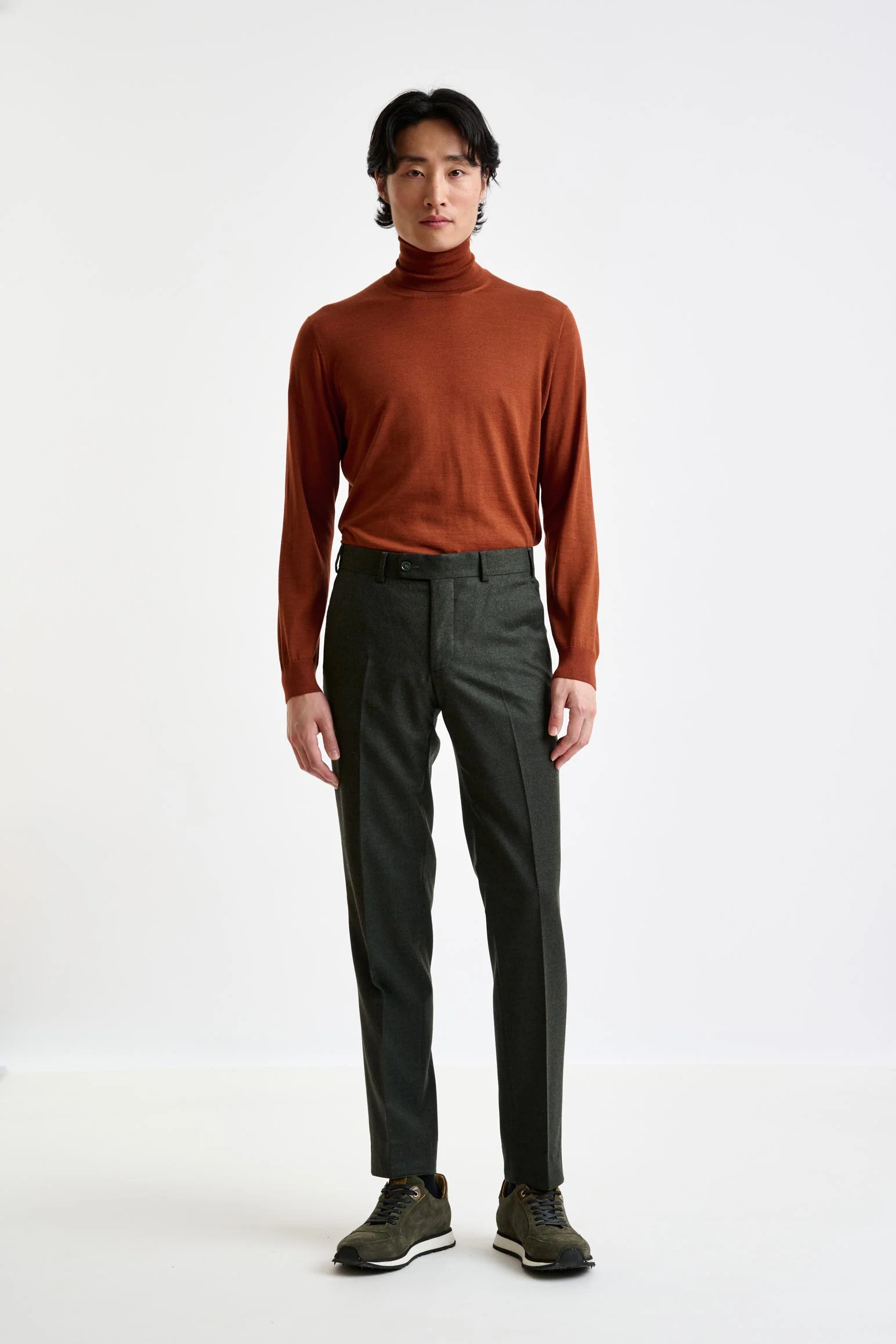 Green Super 100's Wool Farley Trousers Flannel Saxony - Image 3