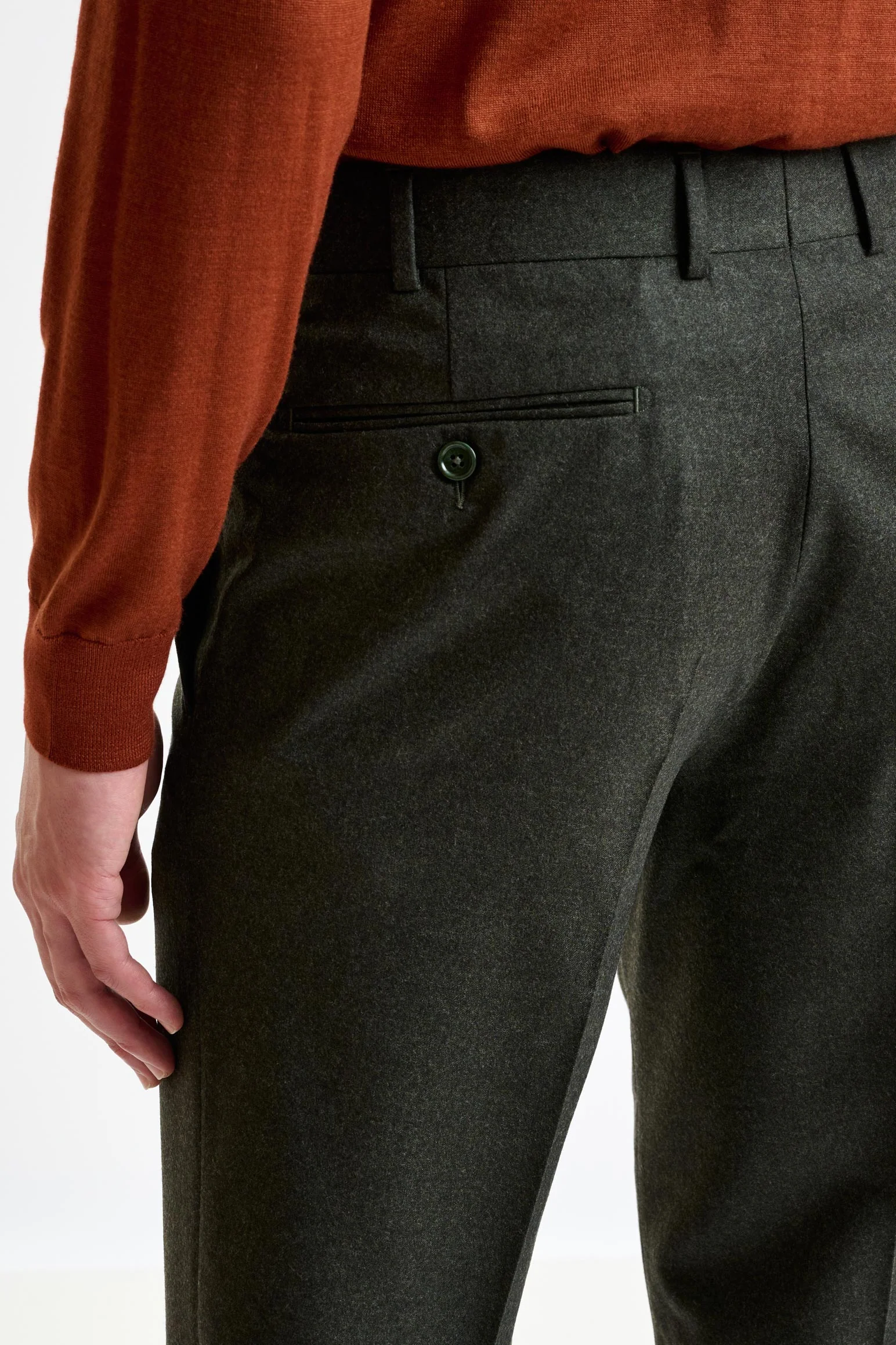 Green Super 100's Wool Farley Trousers Flannel Saxony - Image 5