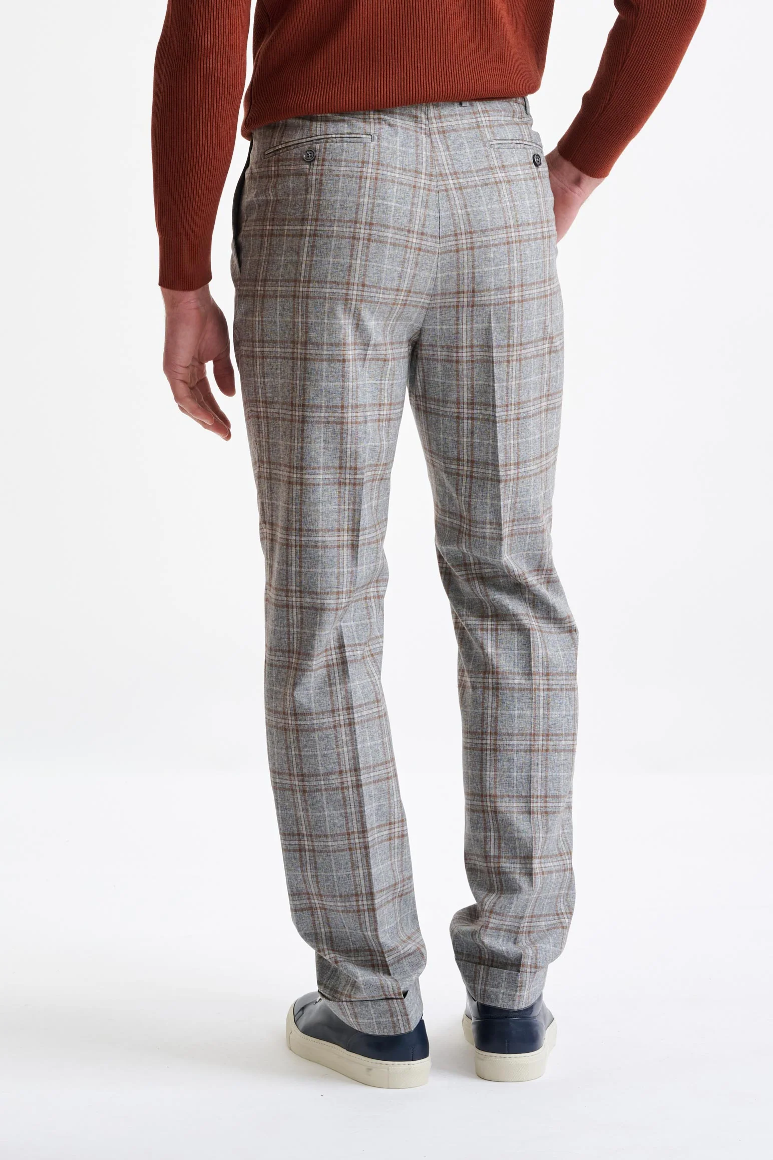 Grey Brown Check Wool & Cotton Farley Trousers Lifestyle - Image 5