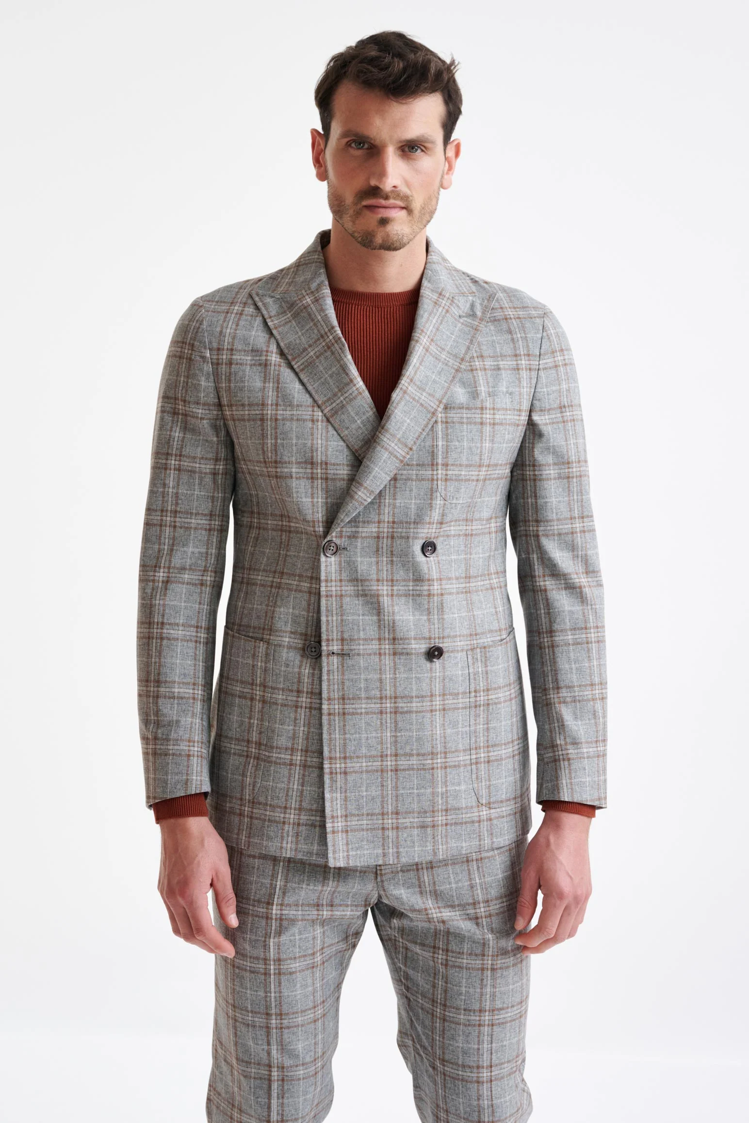 Grey Brown Check Wool & Cotton Kenton Jacket Lifestyle