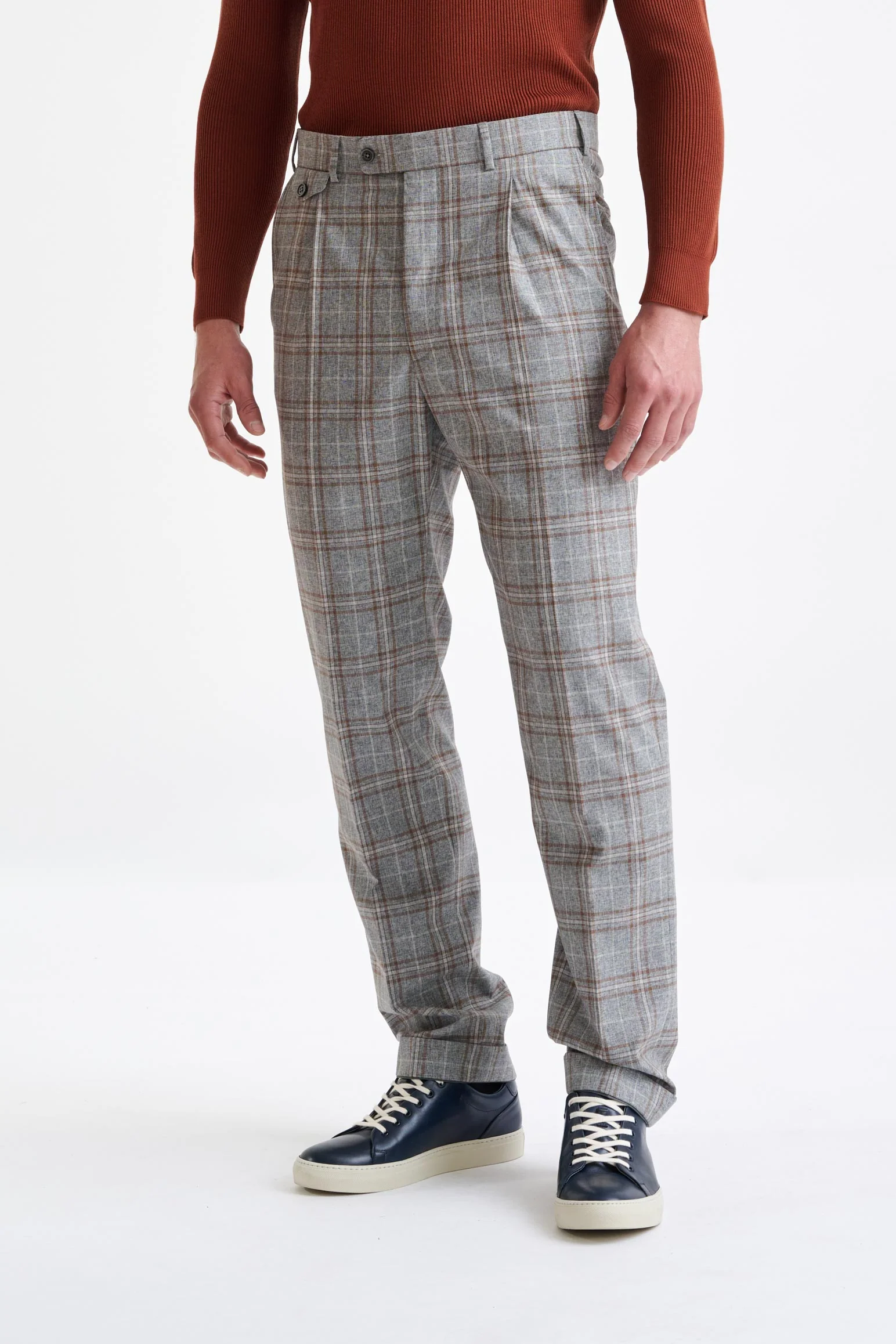 Grey Brown Check Wool & Cotton Silk Kenton Suit Lifestyle - Image 7