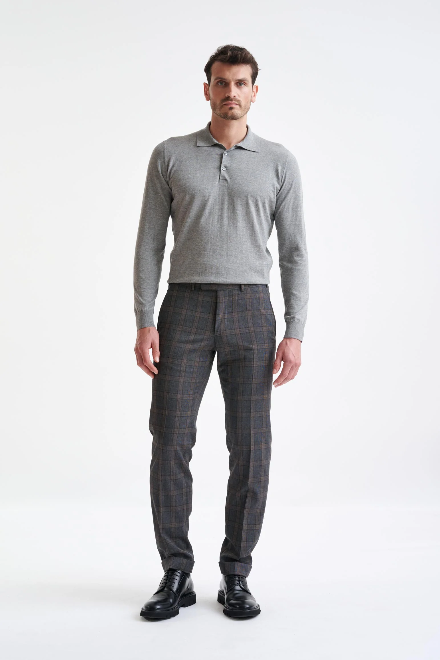 Grey Brown Check Wool Farley Trousers Lifestyle - Image 2