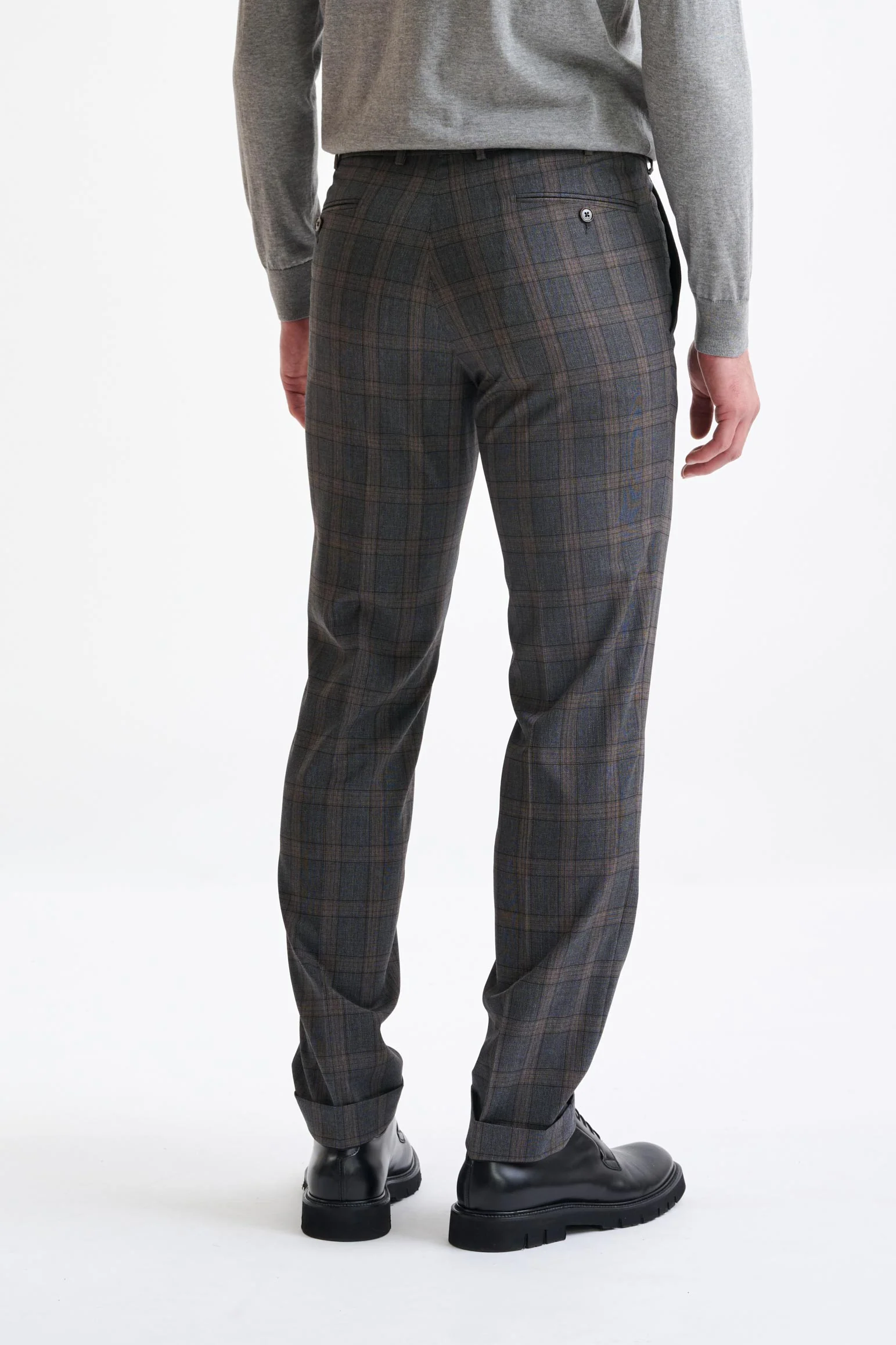 Grey Brown Check Wool Farley Trousers Lifestyle - Image 5