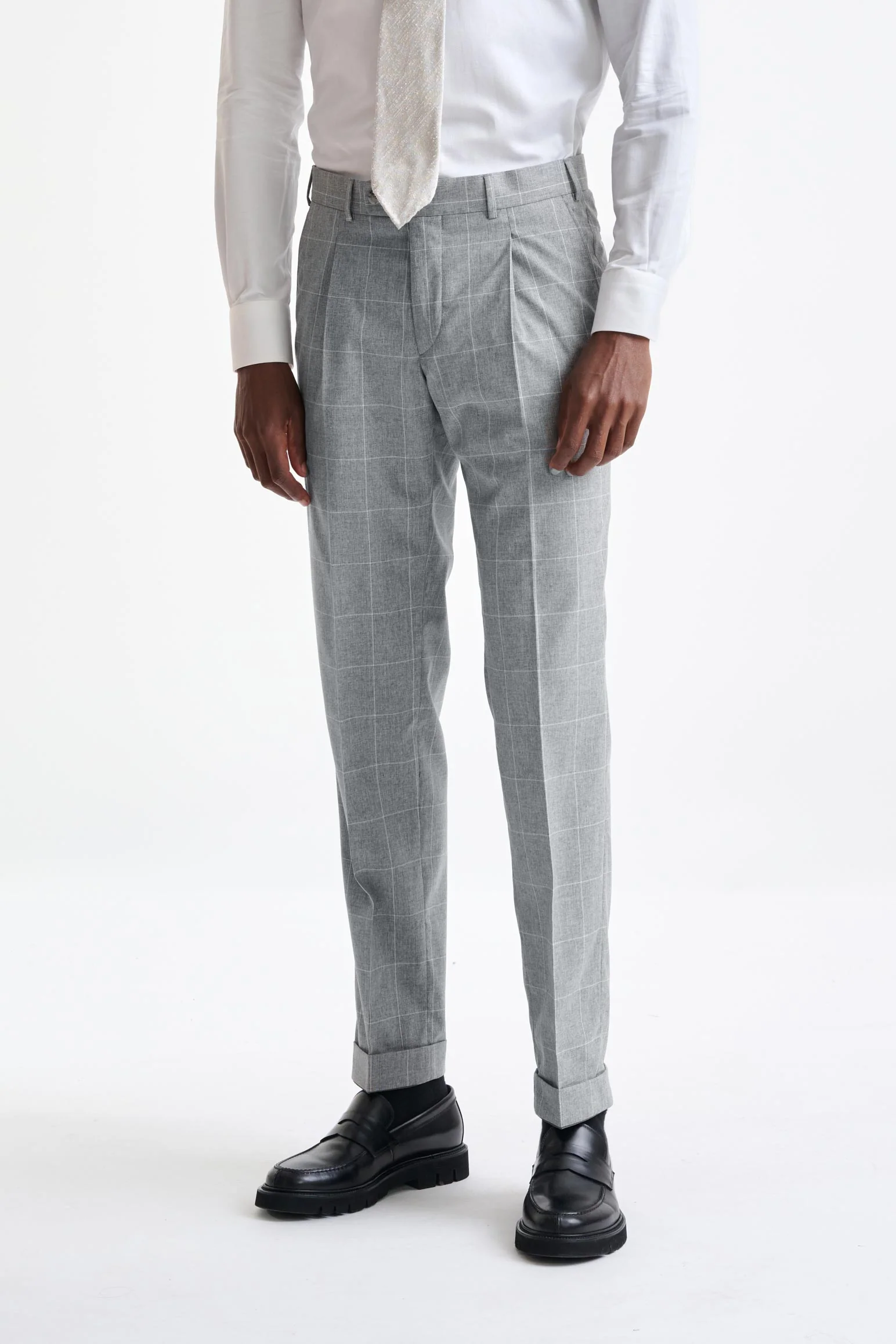 Grey Check Wool & Cotton Silk Kenton Suit Lifestyle - Image 7
