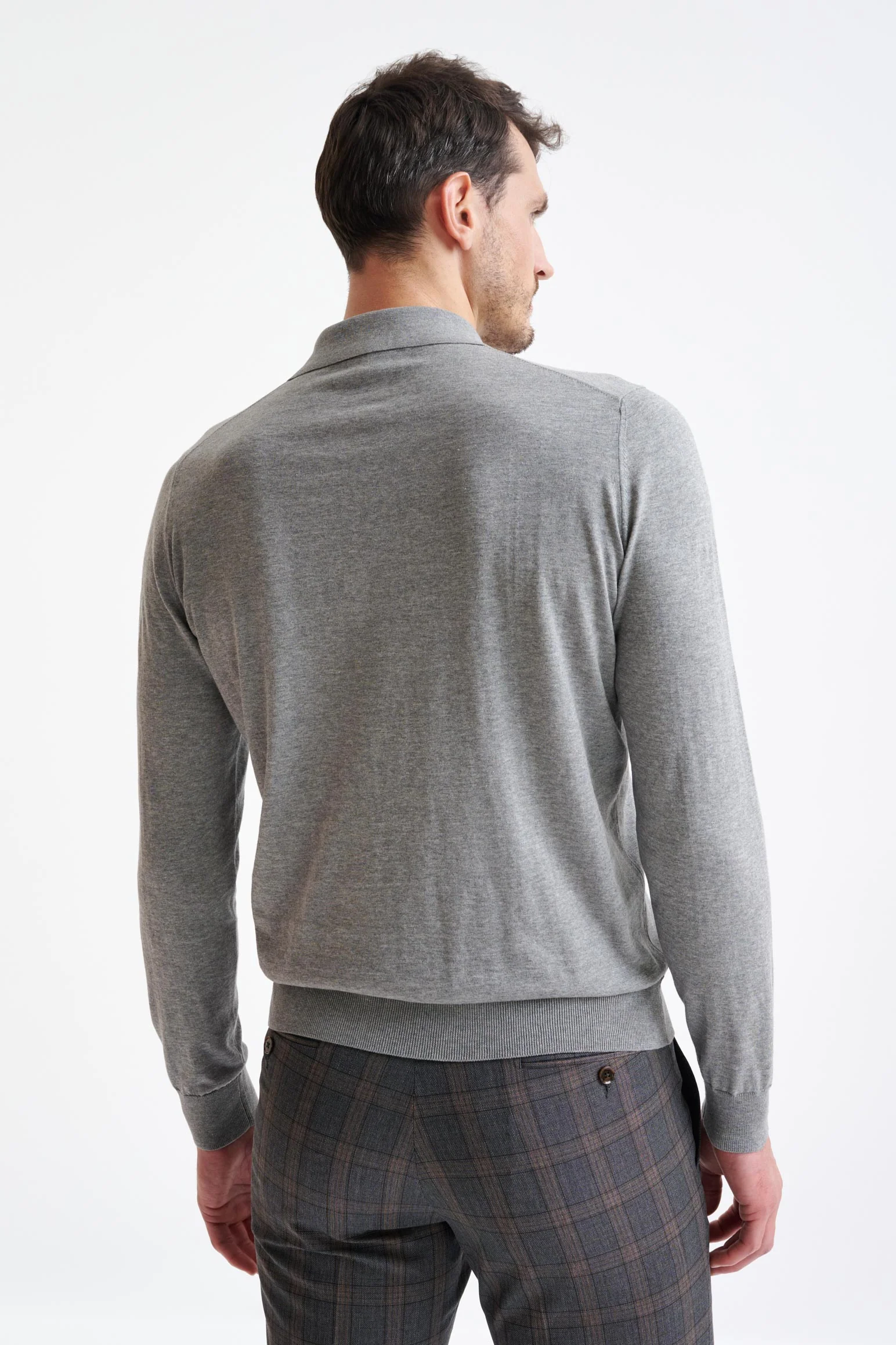 Grey Cotton Harwich Long Sleeve Knitted Polo - Image 4