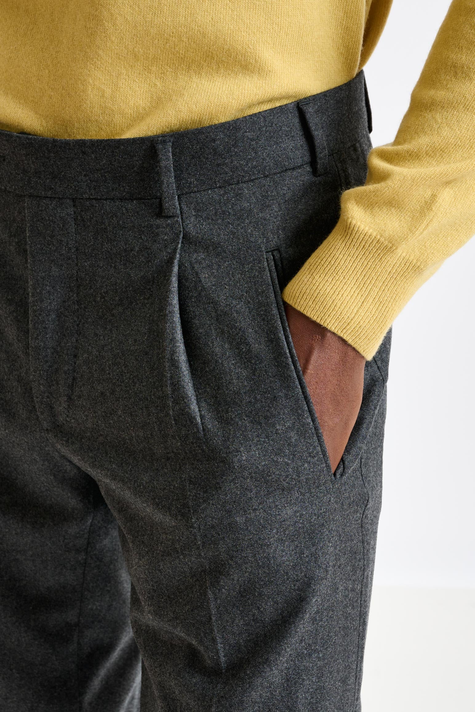 Grey Super 120's Wool Farley Trousers Flannel & Saxony - Image 2