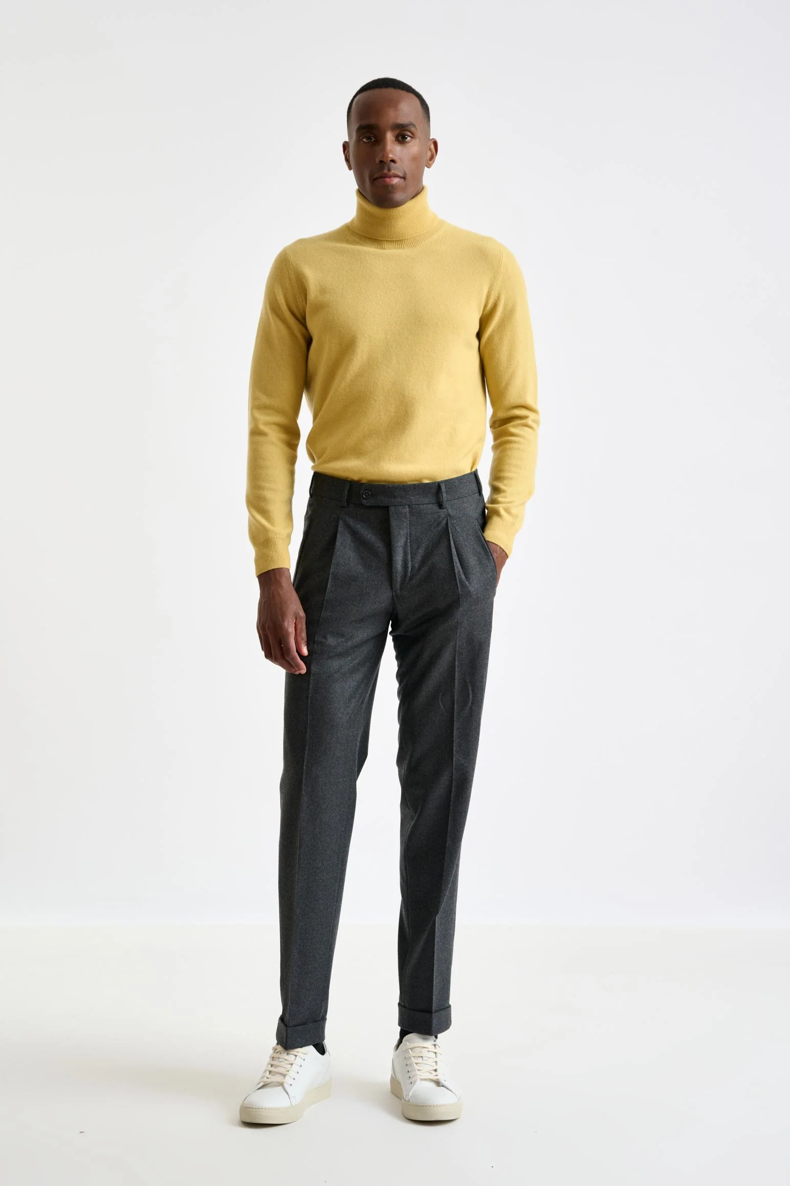 Grey Super 120's Wool Farley Trousers Flannel & Saxony - Image 3