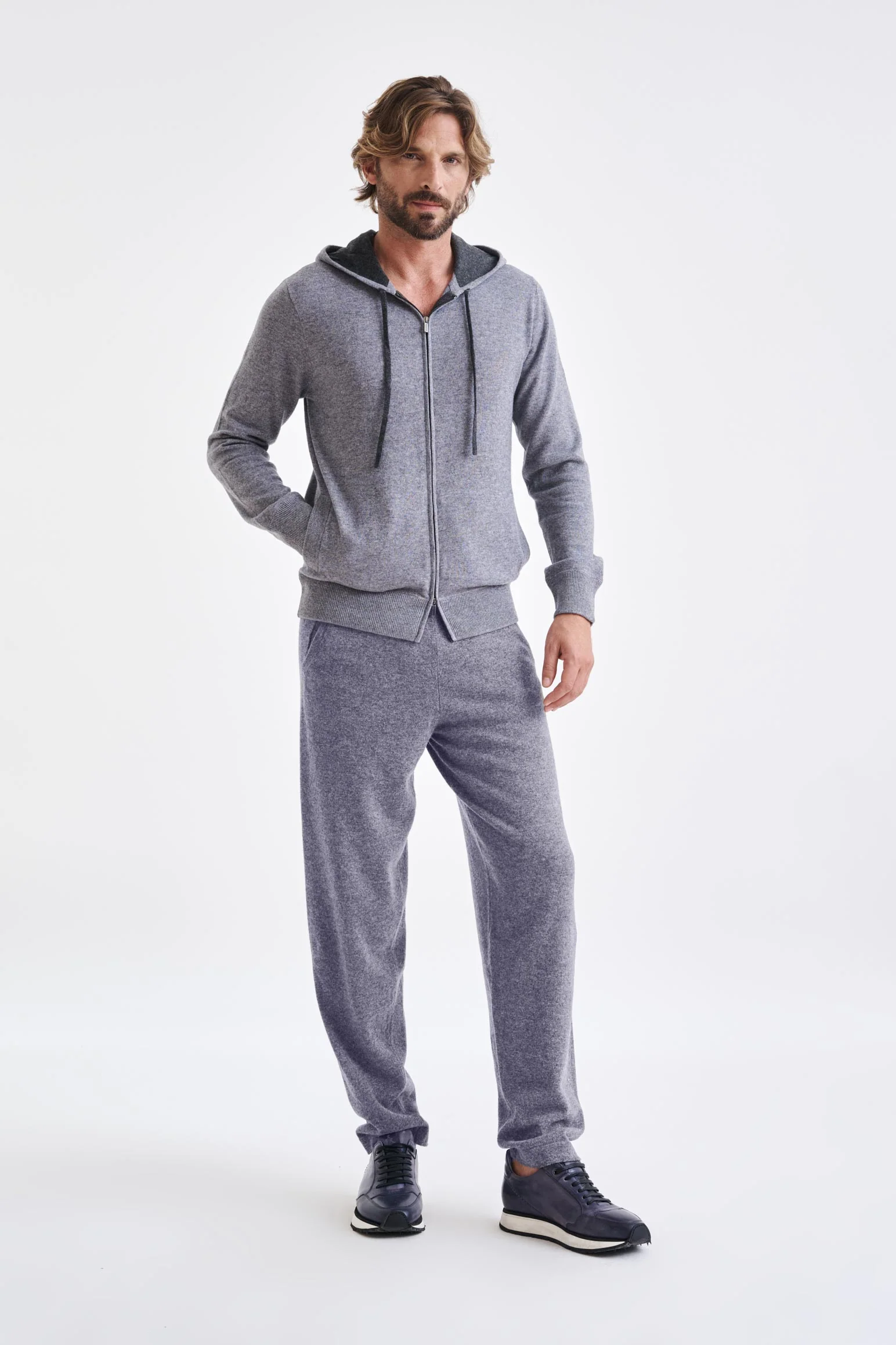 Grey Melange 100% Cashmere Fowey Zipped Hoodie Knit - Image 2