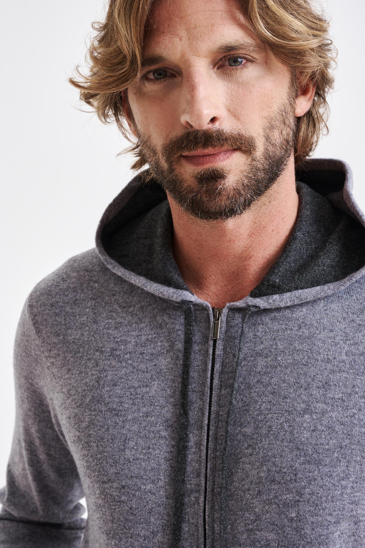 Grey Melange 100% Cashmere Fowey Zipped Hoodie Knit - Image 3