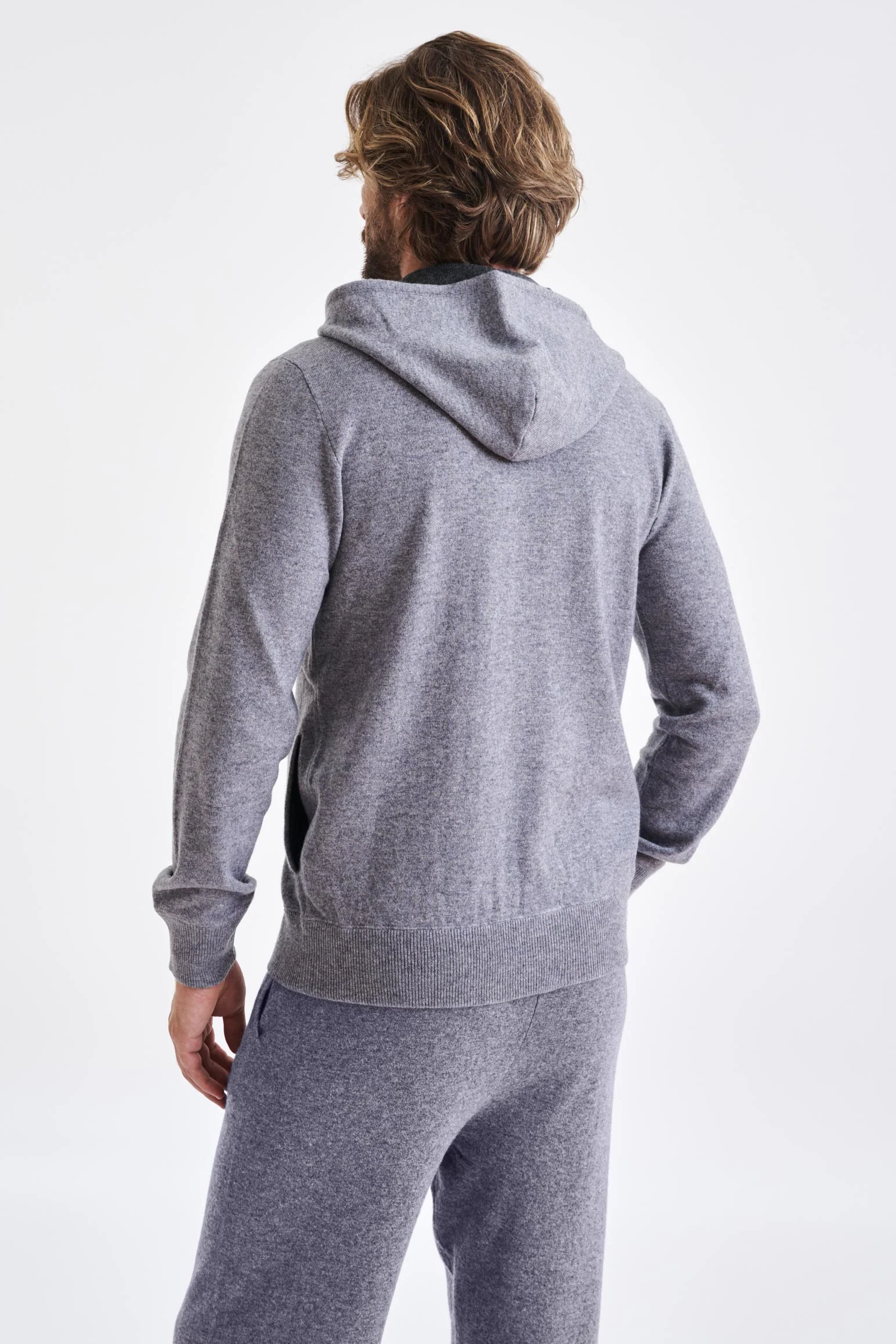 Grey Melange 100% Cashmere Fowey Zipped Hoodie Knit - Image 4
