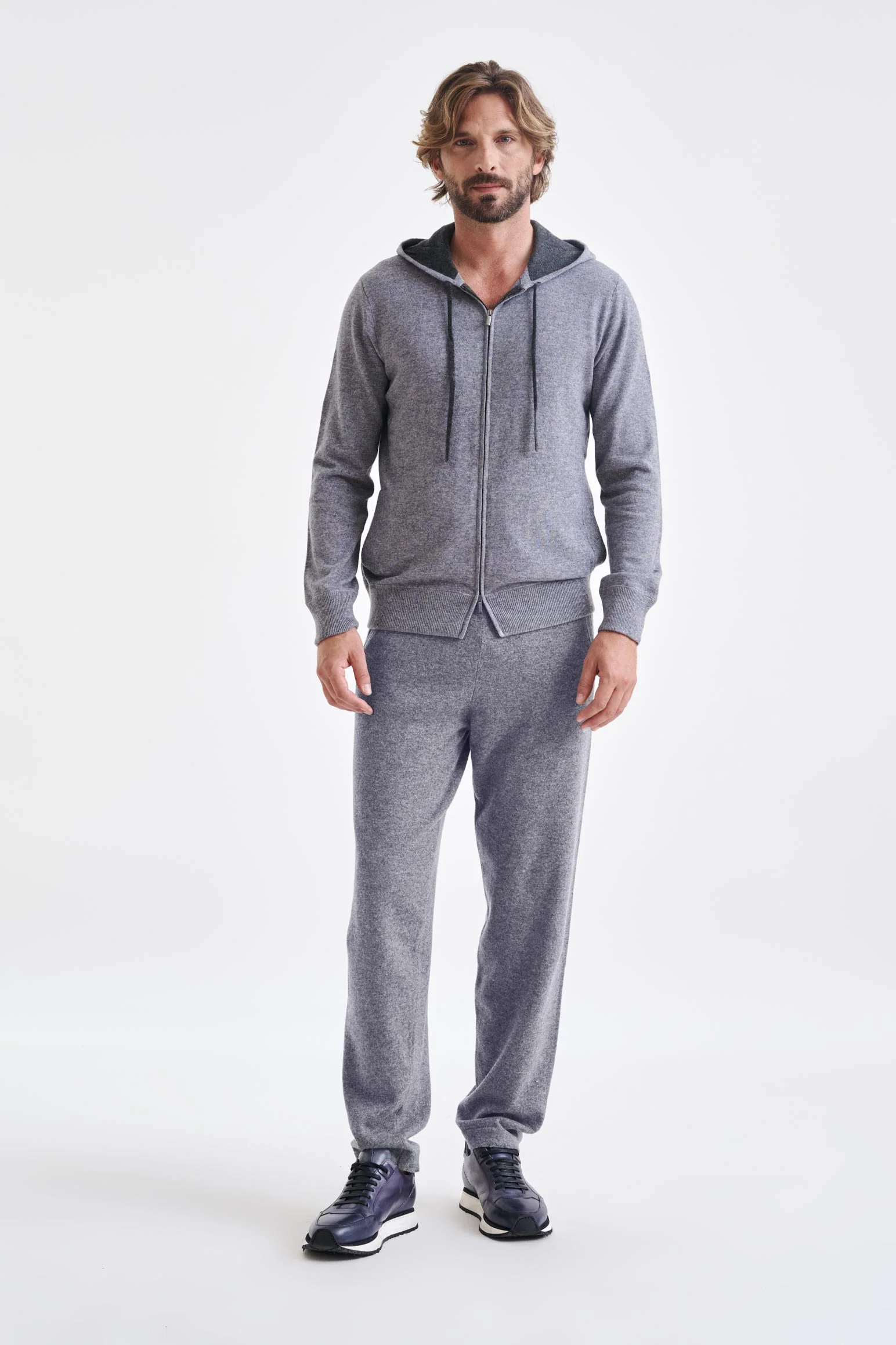 Grey Melange 100% Cashmere Fowey Zipped Hoodie Knit - Image 5