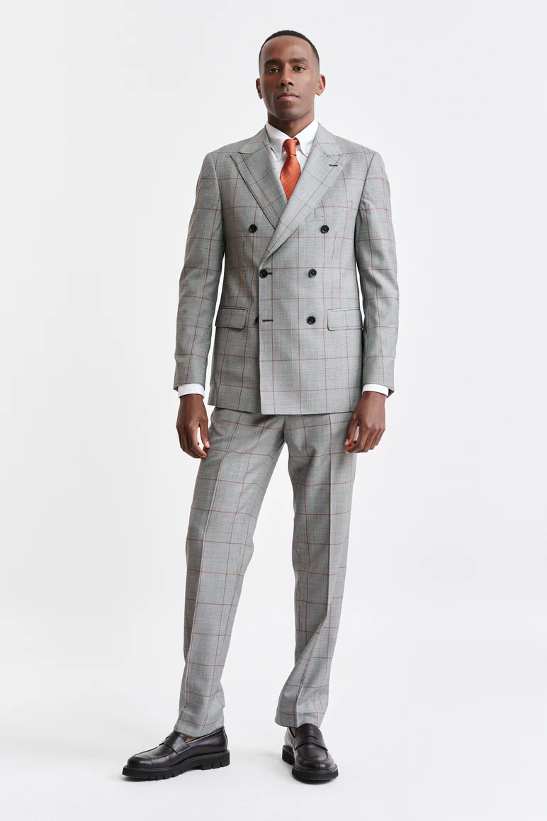 Grey Orange Check 100% Wool Super 100's Soho Jacket Riviera Trend